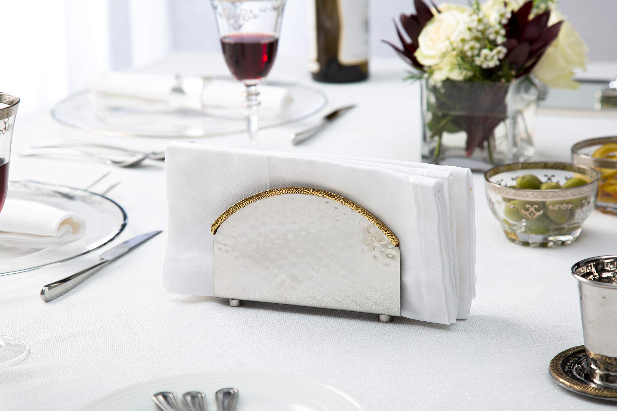 Nickel Napkin Holder With Gold Lined Border