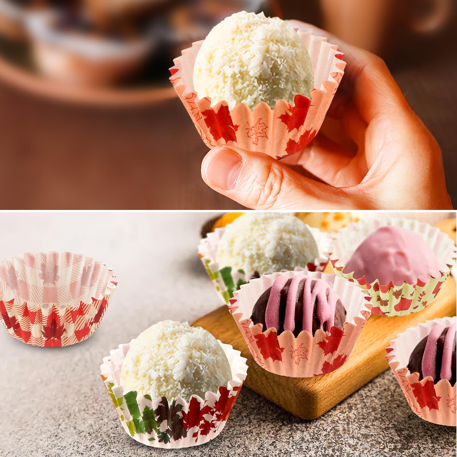 Augsun 800Pcs Mini Fall Cupcake Liners Thanksgiving Pumpkin Maple Leaves Cupcake Papers Baking Cups Cupcake Wrappers For Fall Th