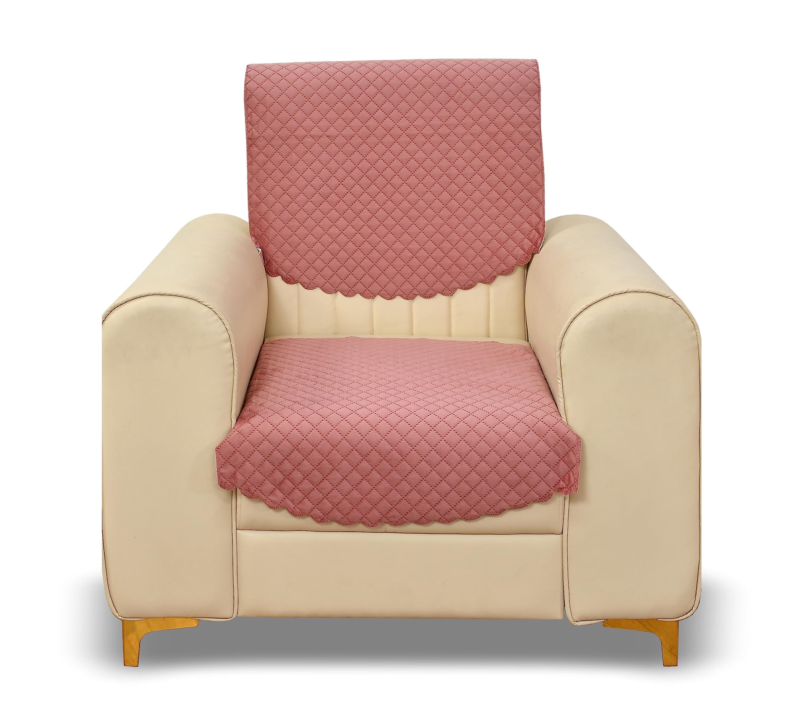 Yellow Weaves 1 Seater Self Design Quilted Sofa Chair Cover, Seat & Back Cover, Color - Rose Gold
