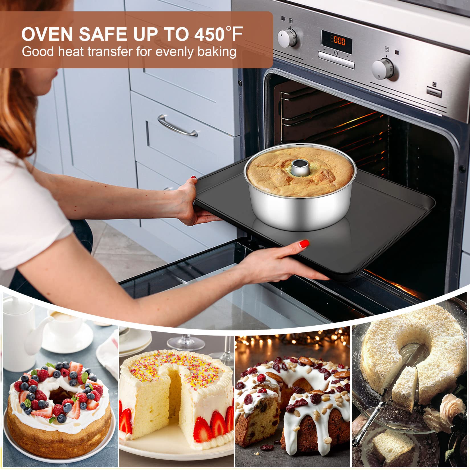 P&P Chef Angel Food Cake Pan, Stainless Steel 10 Inch Cake Pan With Tube, Round Cake Pan Pound Cake Baking Tin, Conical Hollow &