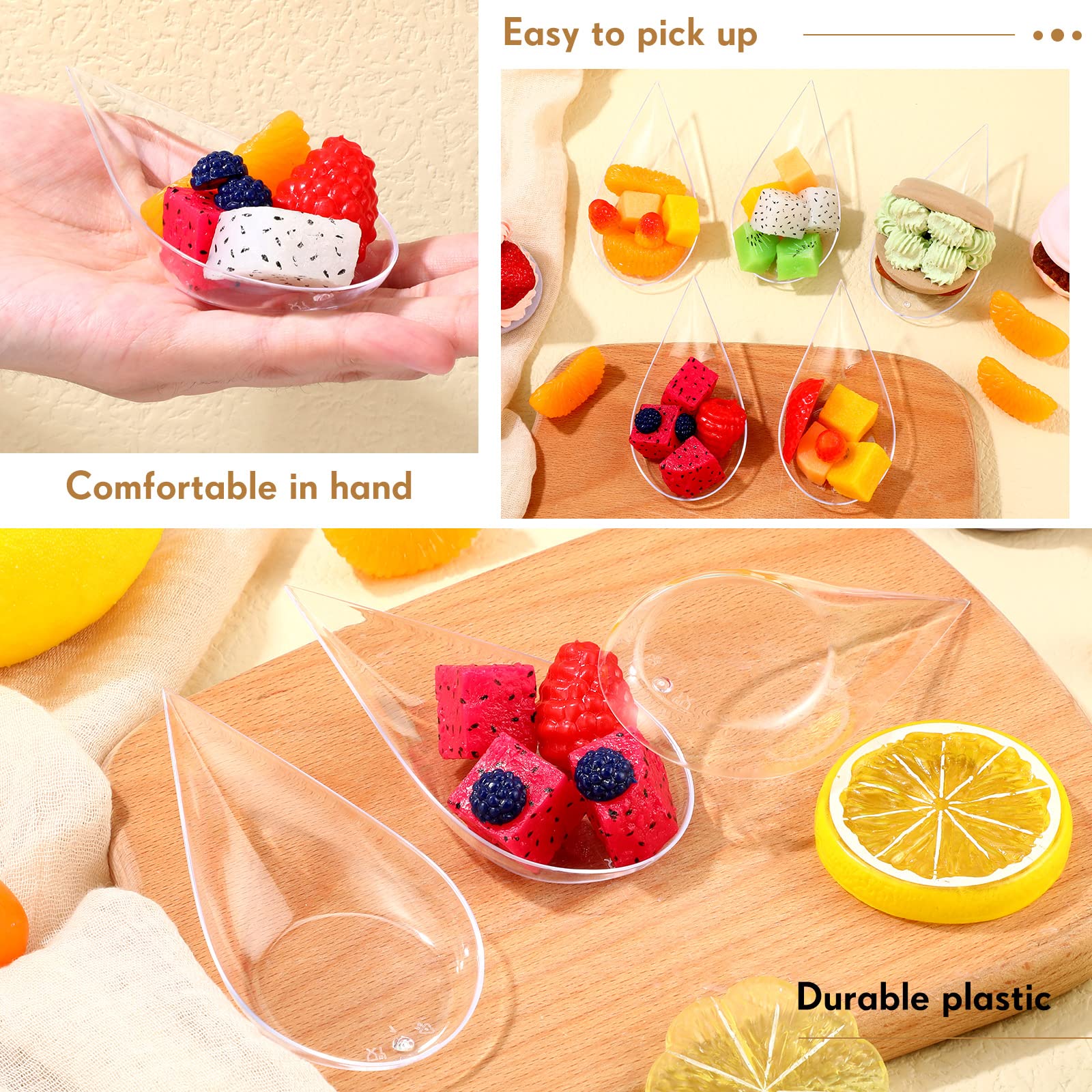 Gandeer 400 Pcs 4 Inch Plastic Appetizer Spoons Tasting Spoons Disposable Mini Appetizer Plates Tear Drop Serving Spoons Dessert
