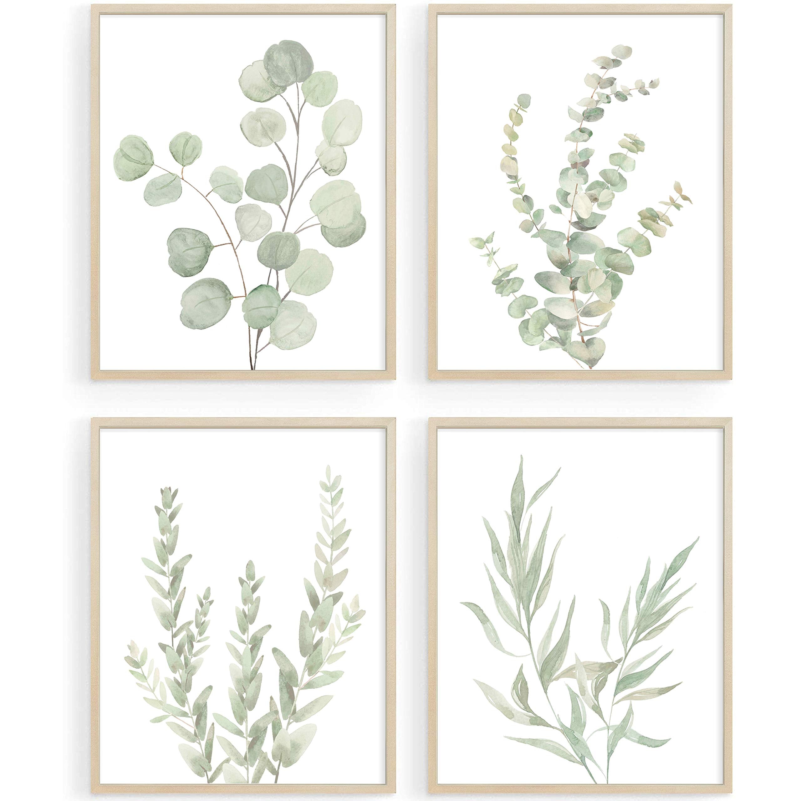 Howwii Botanical Boho Bathroom Decor Wall Art Prints, Unframed Sage Green Plants Decor For Bedroom|Office, Minimalist Eucalyptus