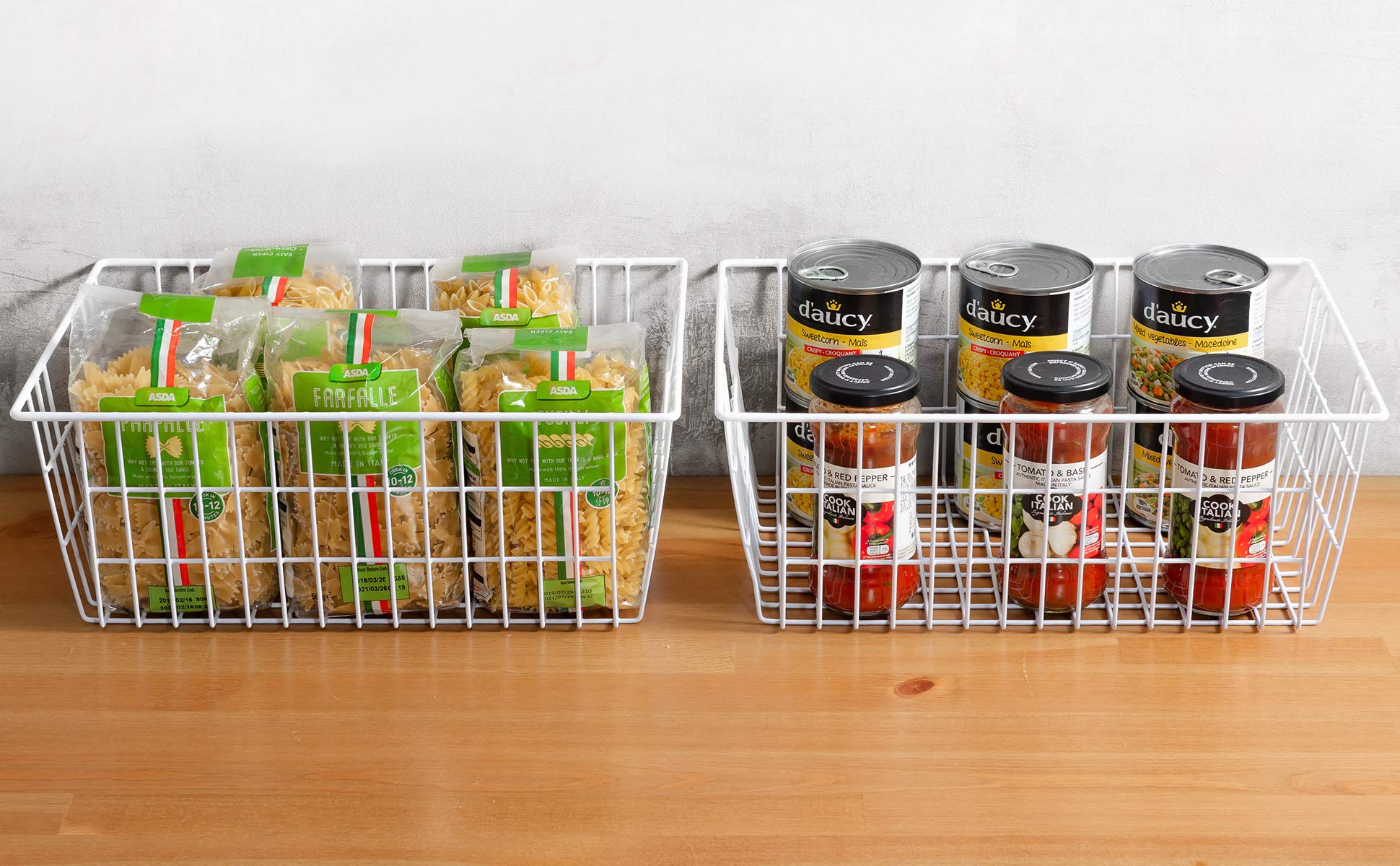 Redrubbit Wire Storage Baskets, Large Farmhouse Metal Freezer Basket Storage Organizer Bins With Handles For Kitchen Cabinets, P