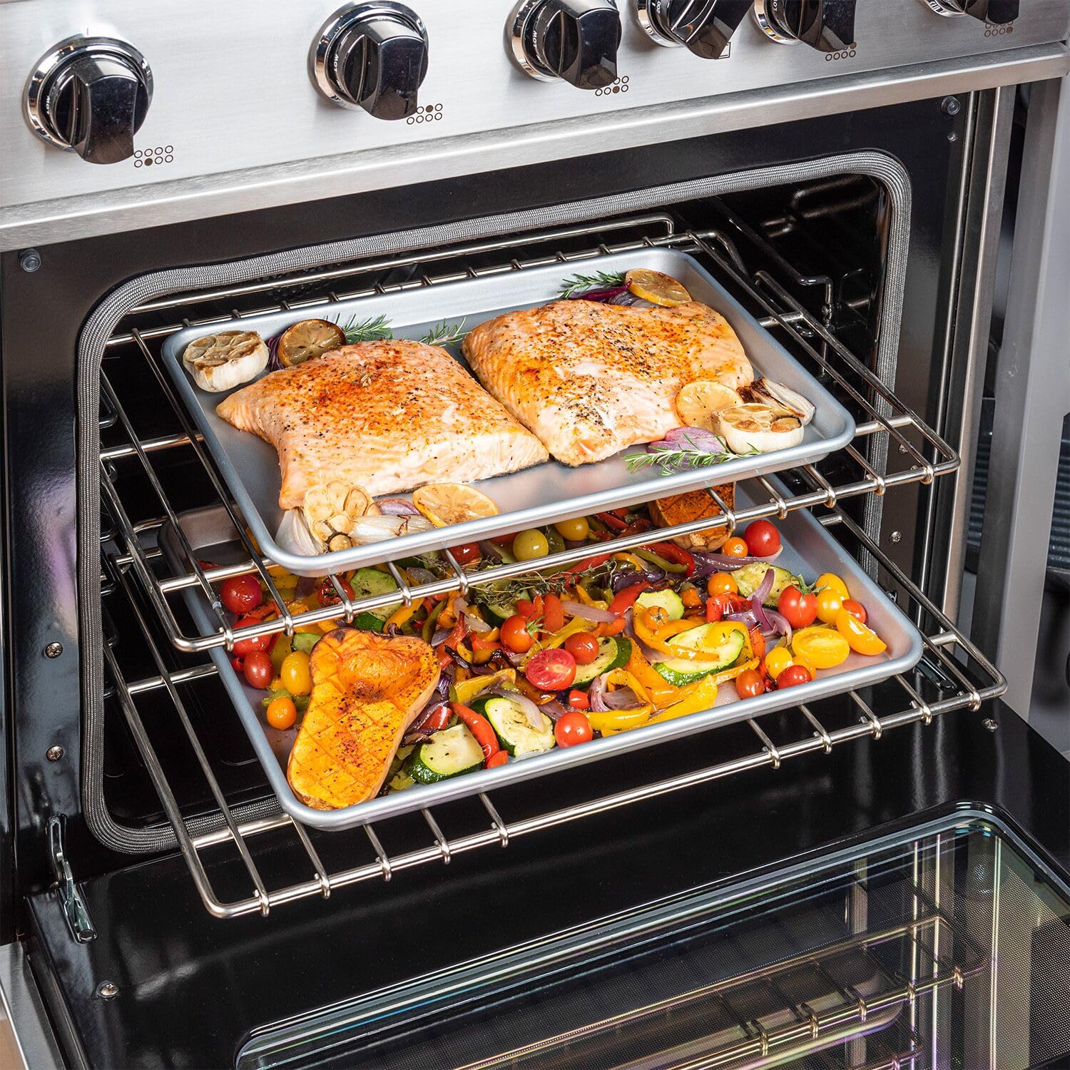 Viking 2-Piece Nonstick Baking Sheet Set, 15" & 18" Aluminum Cookie Pans, Silver, Model 40042-82-1518NC
