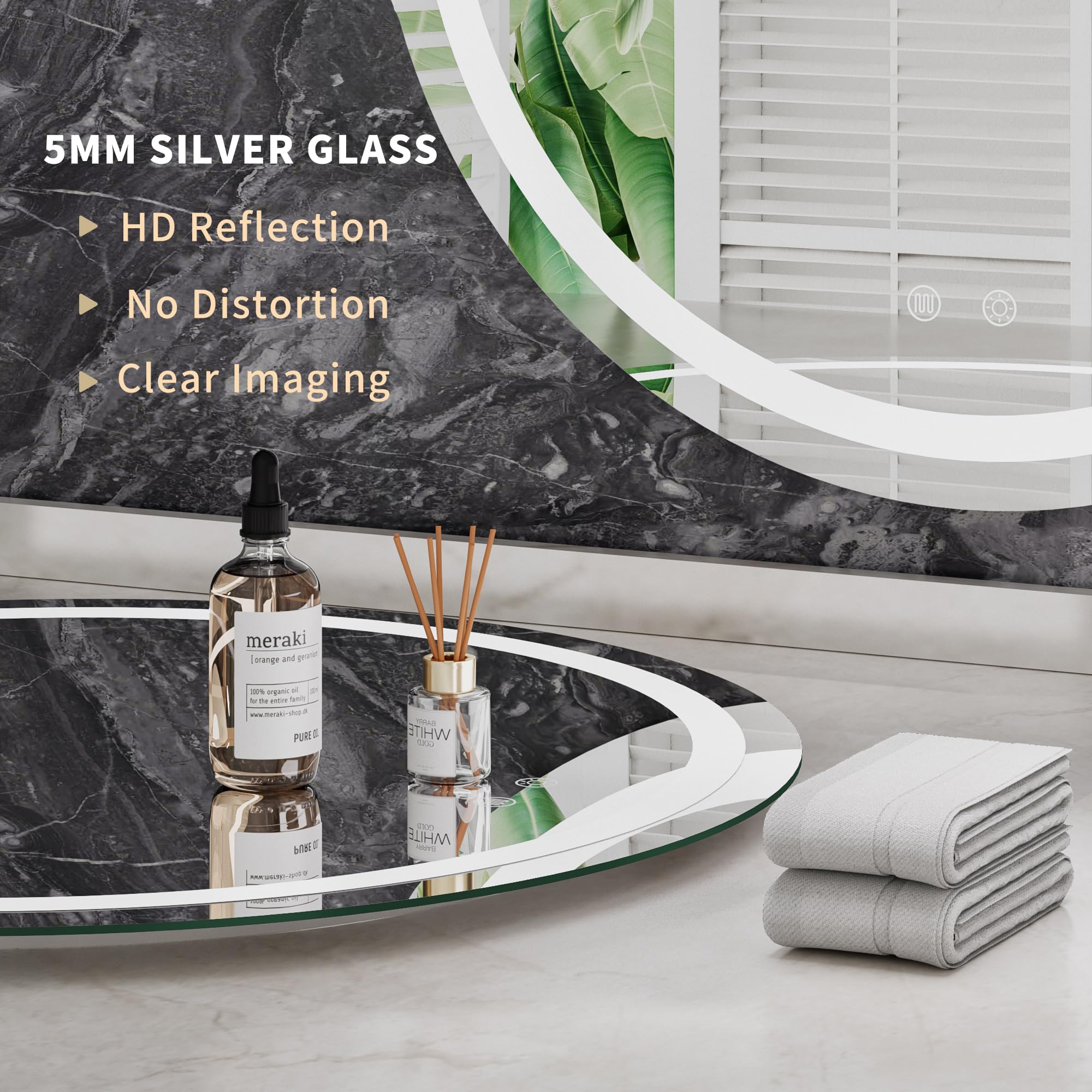 Vosuja 36X36Inch Rounded Led Bathroom Mirror, 3 Colors Lighted & Stepless Dimmable Vanity-Mirror-With-Lights, Anti-Fog, Frameles