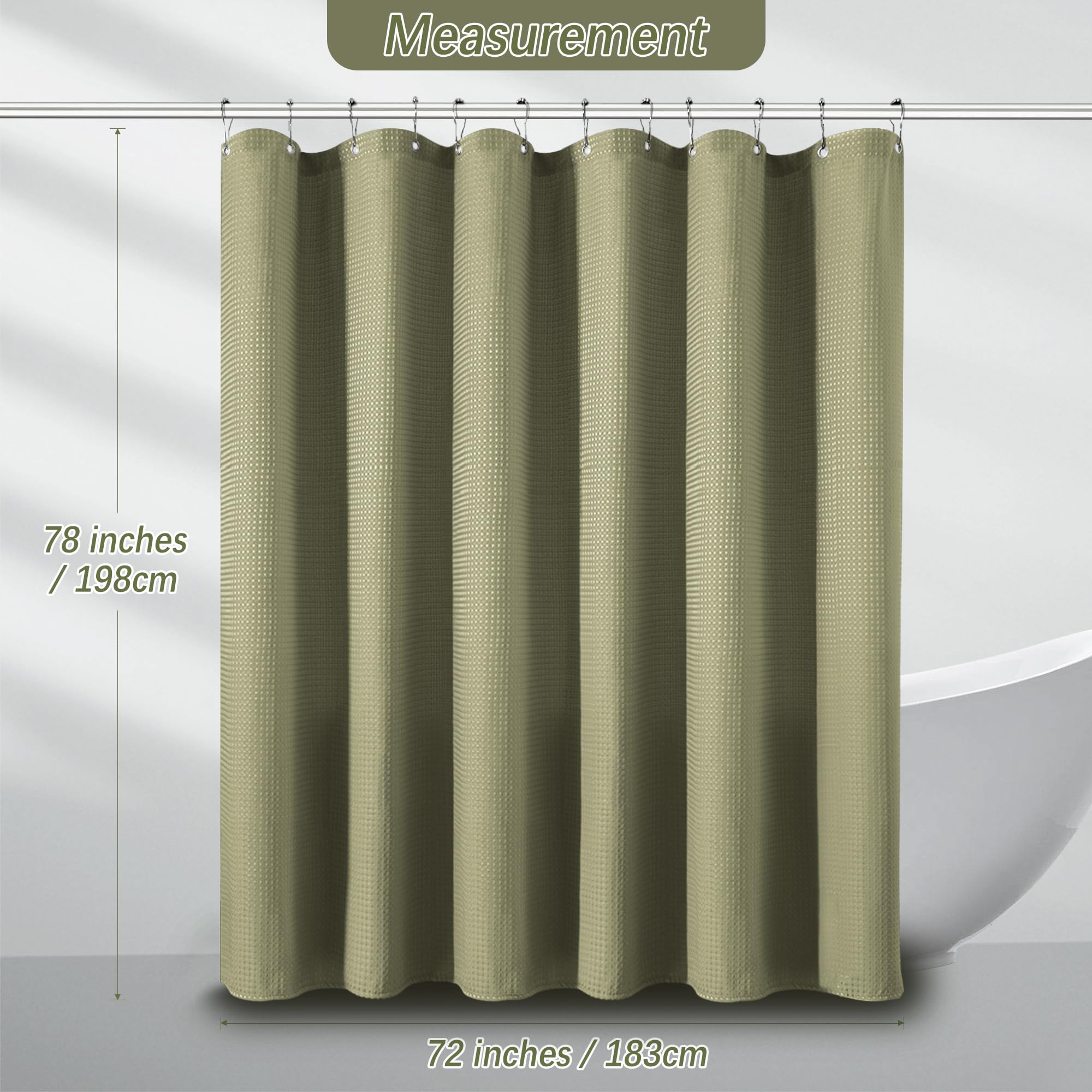 Pangsinne Khaki Shower Curtain For Bathroom Waffle Textured Heavy Duty 78 Inch Shower Curtain Set For Bathroom, Water Repellent