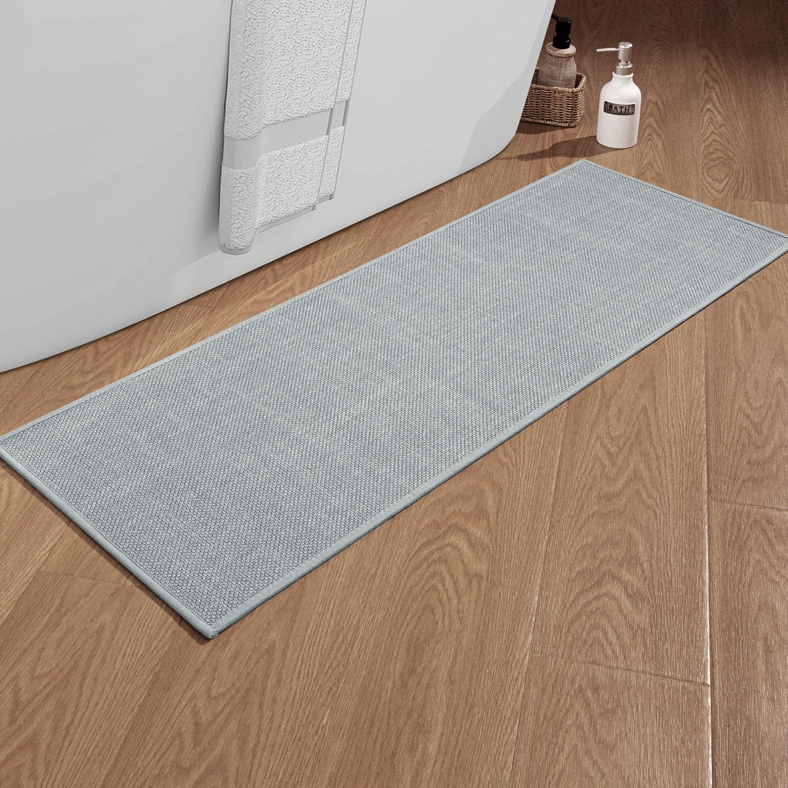 Chakme Bathroom Rugs Mat 47X17, Ultra Thin Non Slip Bath Mat Runner Quick Dry Absorbent Bath Mat For Bathroom Floor, (Light Grey