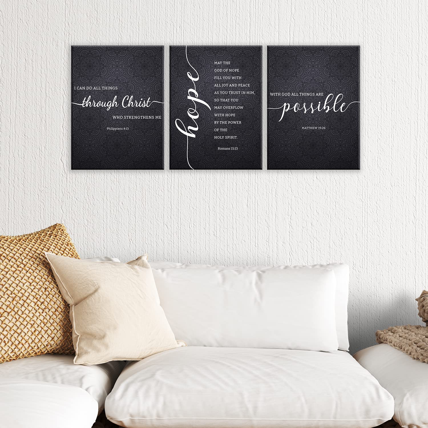 Dazingart Framed Bible Verse Wall Art, Black Scripture Prints Set Of 3, I Can Do All Things Through Christ, Christian Wall Art D