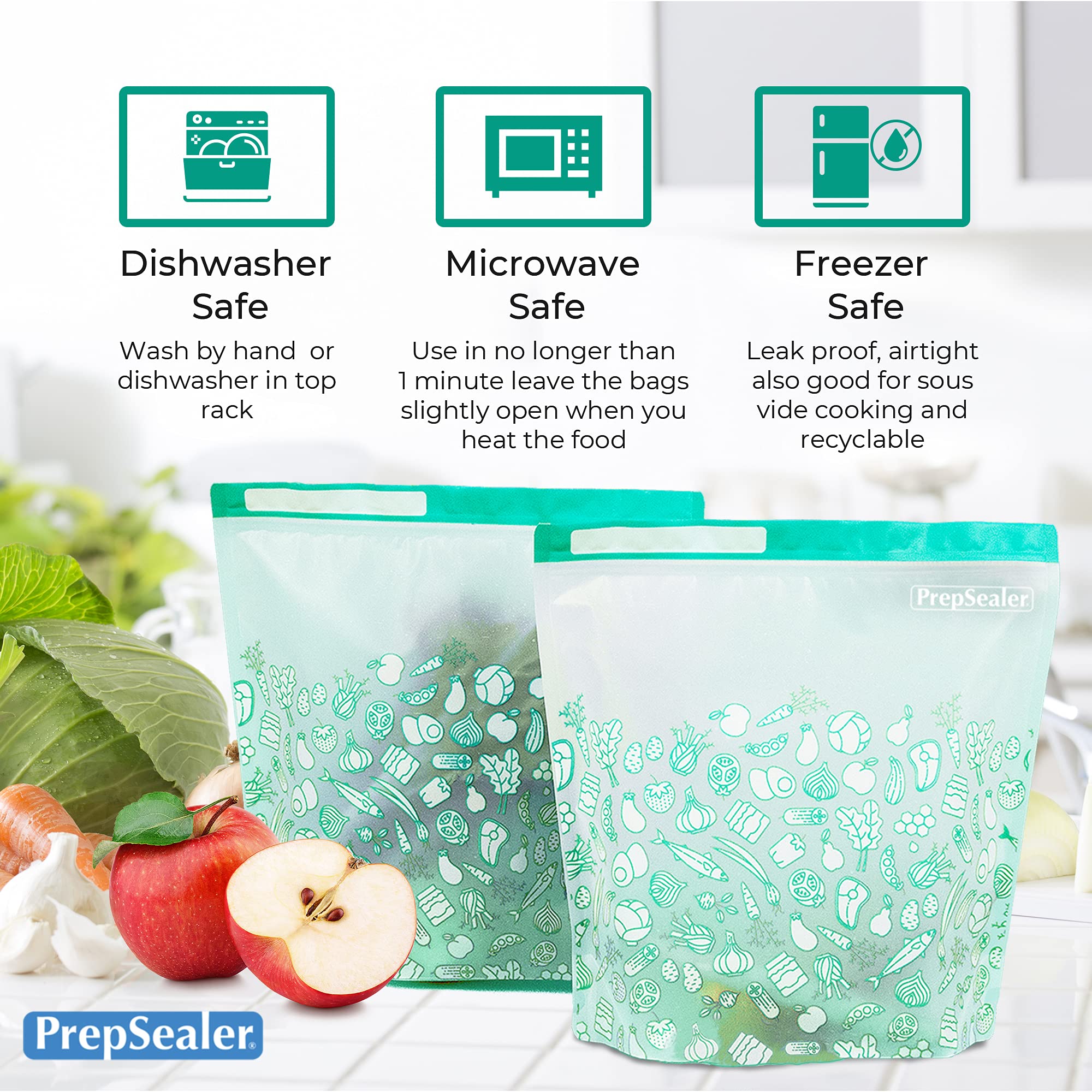 Prepsealer Keep Food Fresh Longer Food Saving Reusable Bag (6 Pieces (Large))