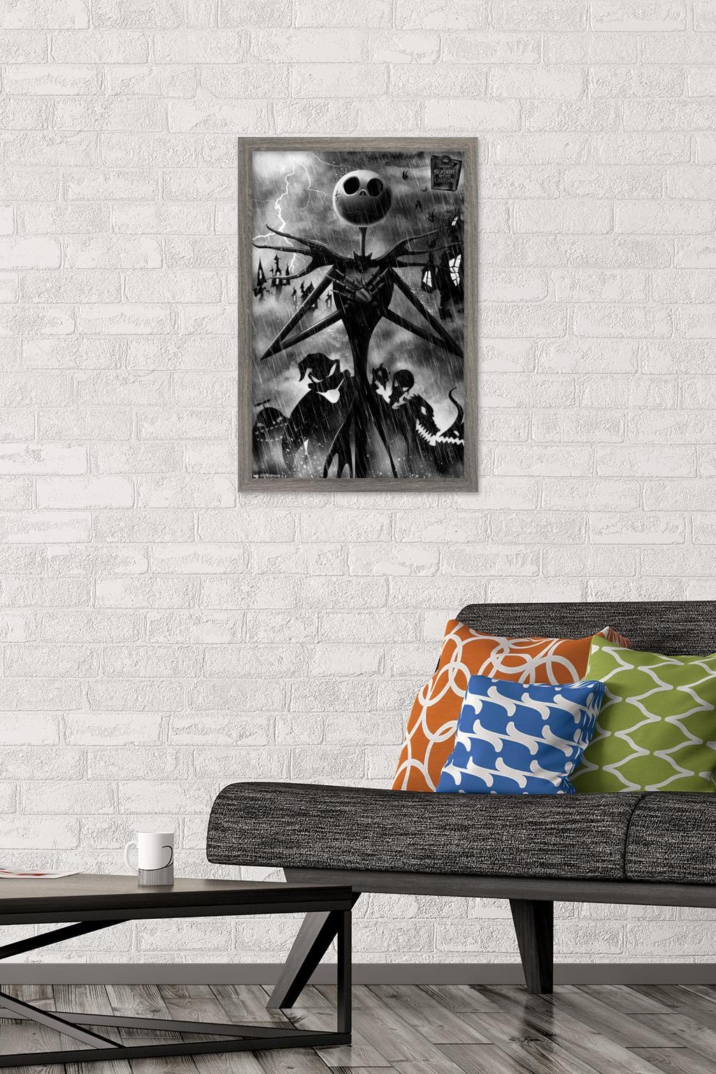 Trends International Disney Tim Burton'S The Nightmare Before Christmas-Shadows Wall Poster, 14.725'' X 22.375'', Barnwood Frame
