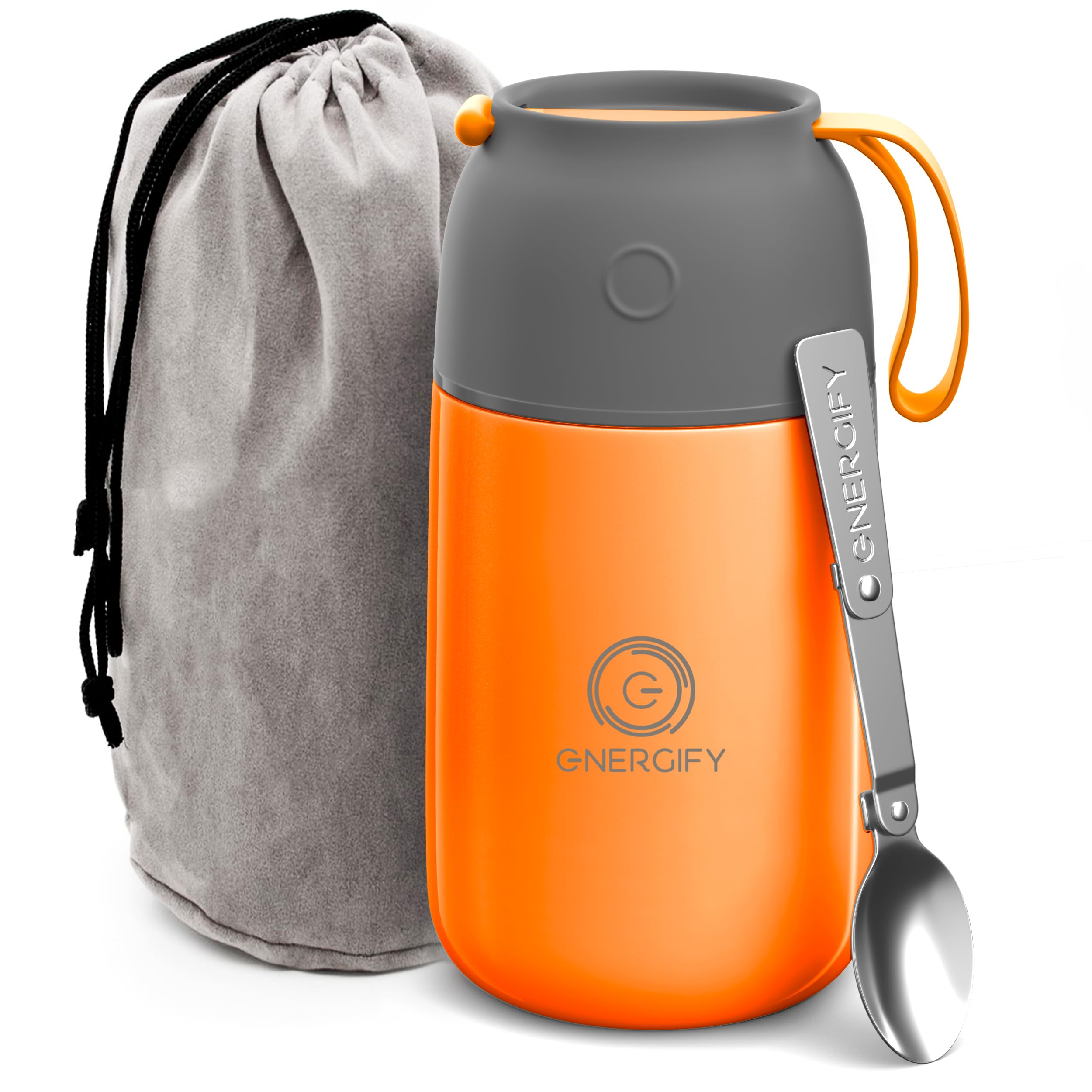 Vacuum Insulated Food Jar. Large 24Oz Bowl Incl. Folding Spoon, Cup. Wide Mouth Thermos Keep Hot & Cold Drinks, Soup. Thermo Lun