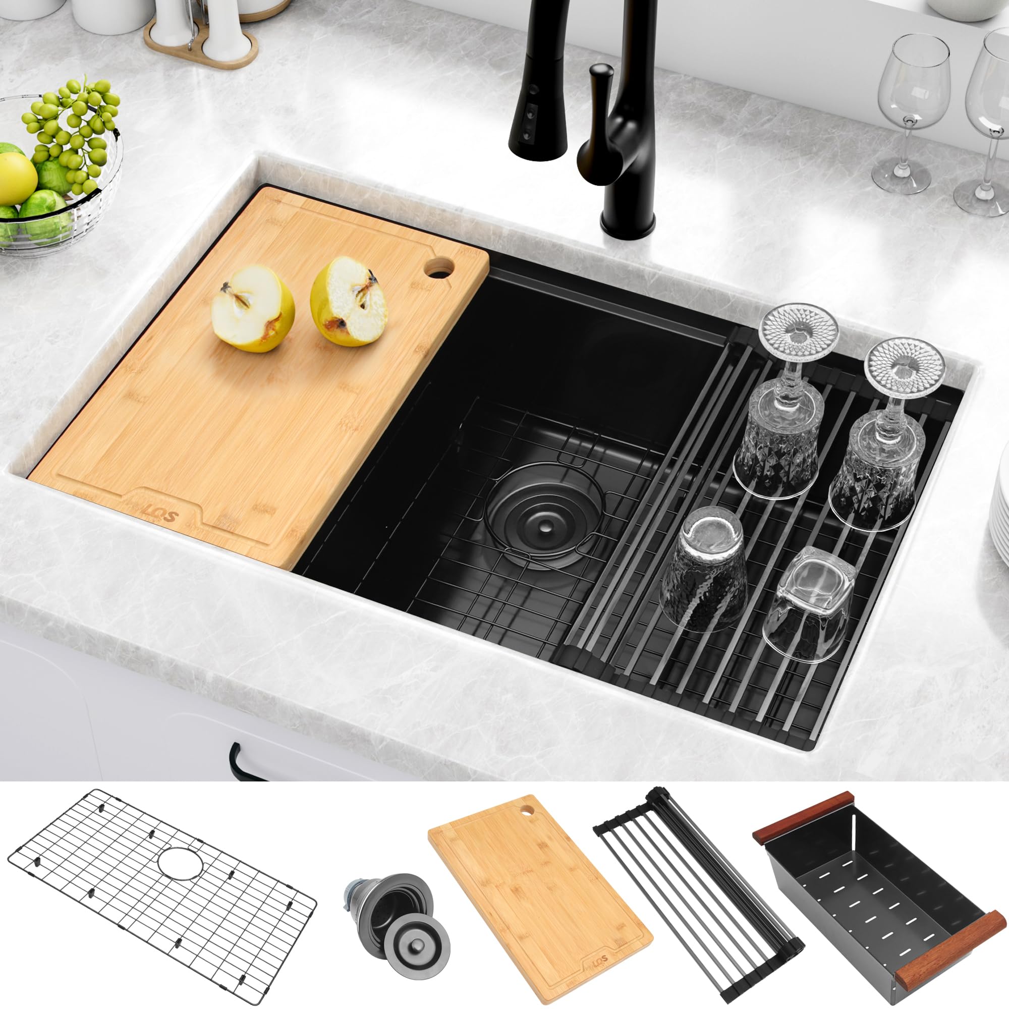 Lqs Undermount Kitchen Sink, 32    X 19    Workstation Ledge Kitchen Sink, 32 Inch Kitchen Sink, 16 Gauge Black Kitchen Sink, Ha