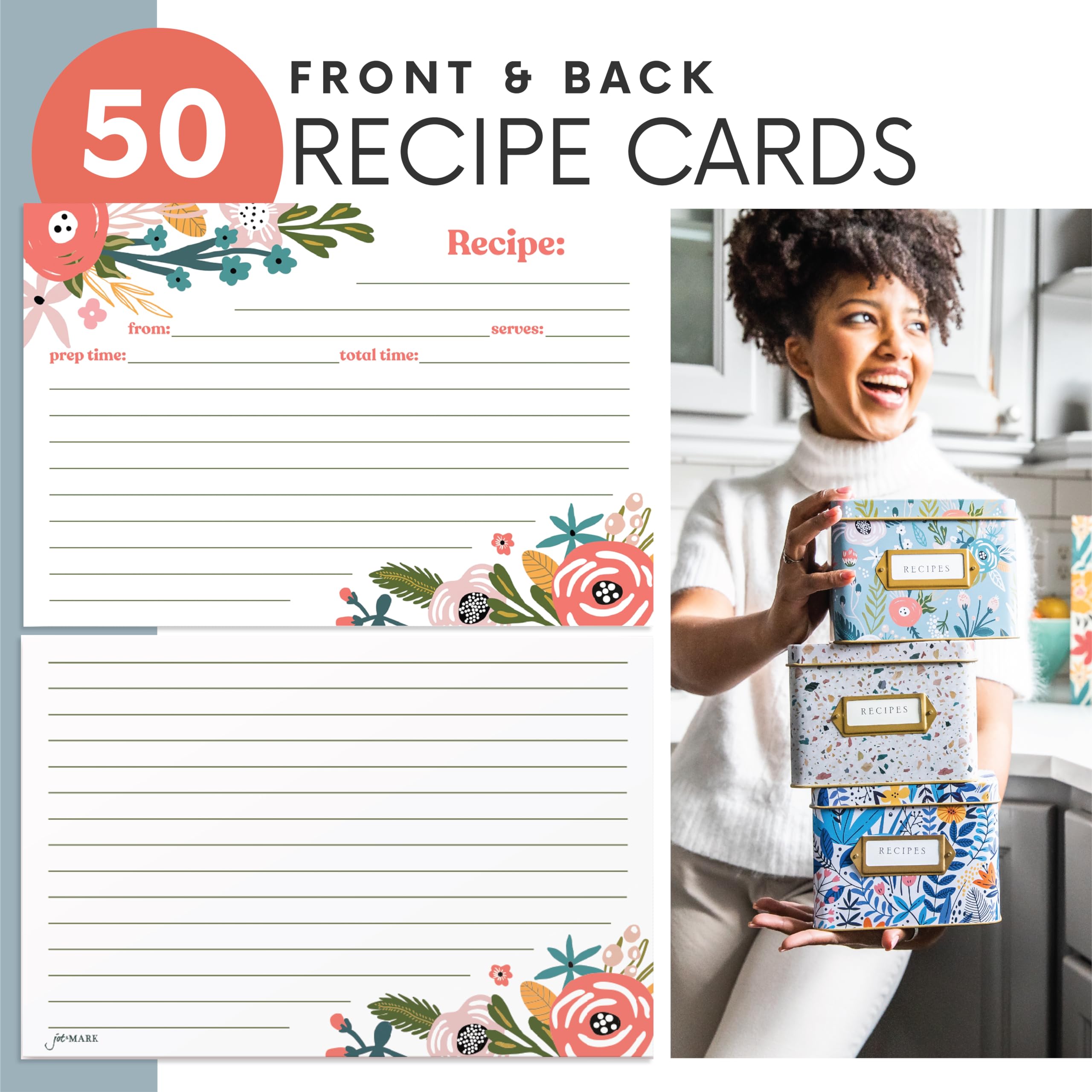 Jot & Mark Recipe Card Complete Gift Box | Decorative Recipe Tin Box (Garden Floral)
