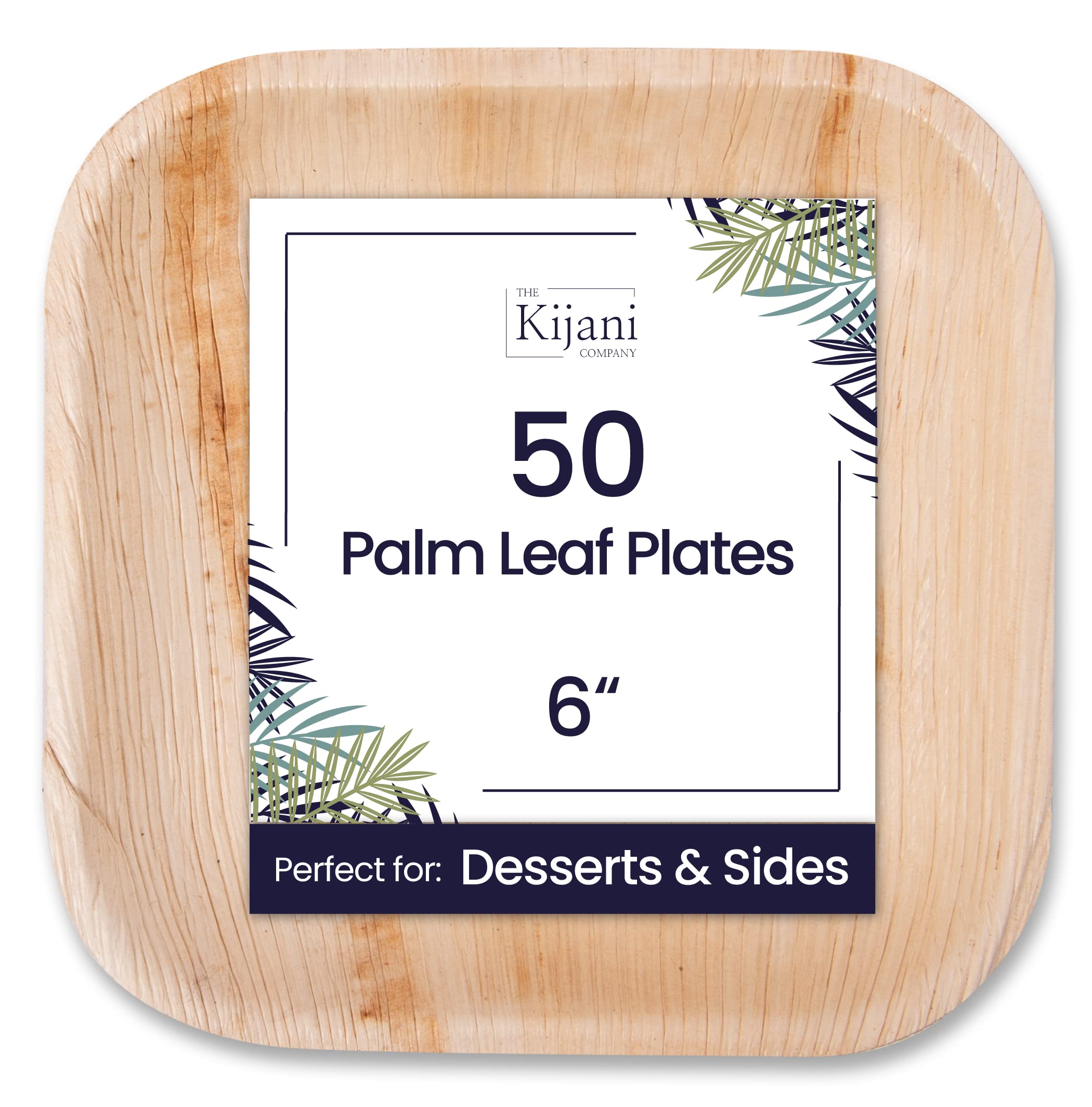 Kijani Palm Leaf Plates  Bamboo Plates Disposable Like  6 Inch Square 50 Pack  Biodegradable, Compostable & Eco-Friendly  Premiu