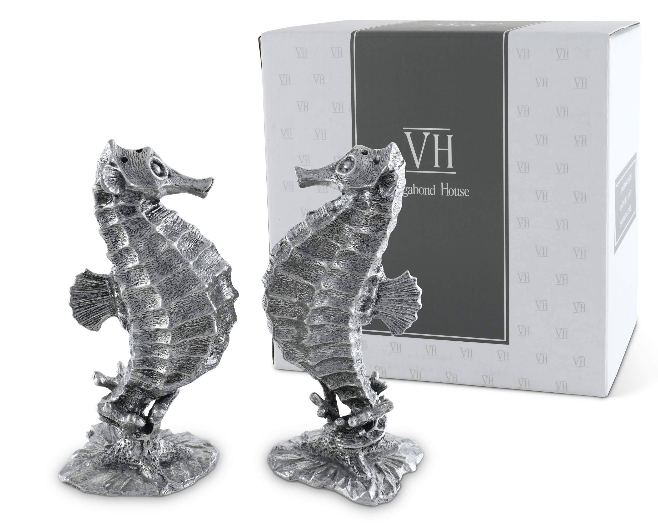 Vagabond House Pewter Metal Nautical/Ocean Seahorse Salt And Pepper Shaker Set 4.5 Inch Tall