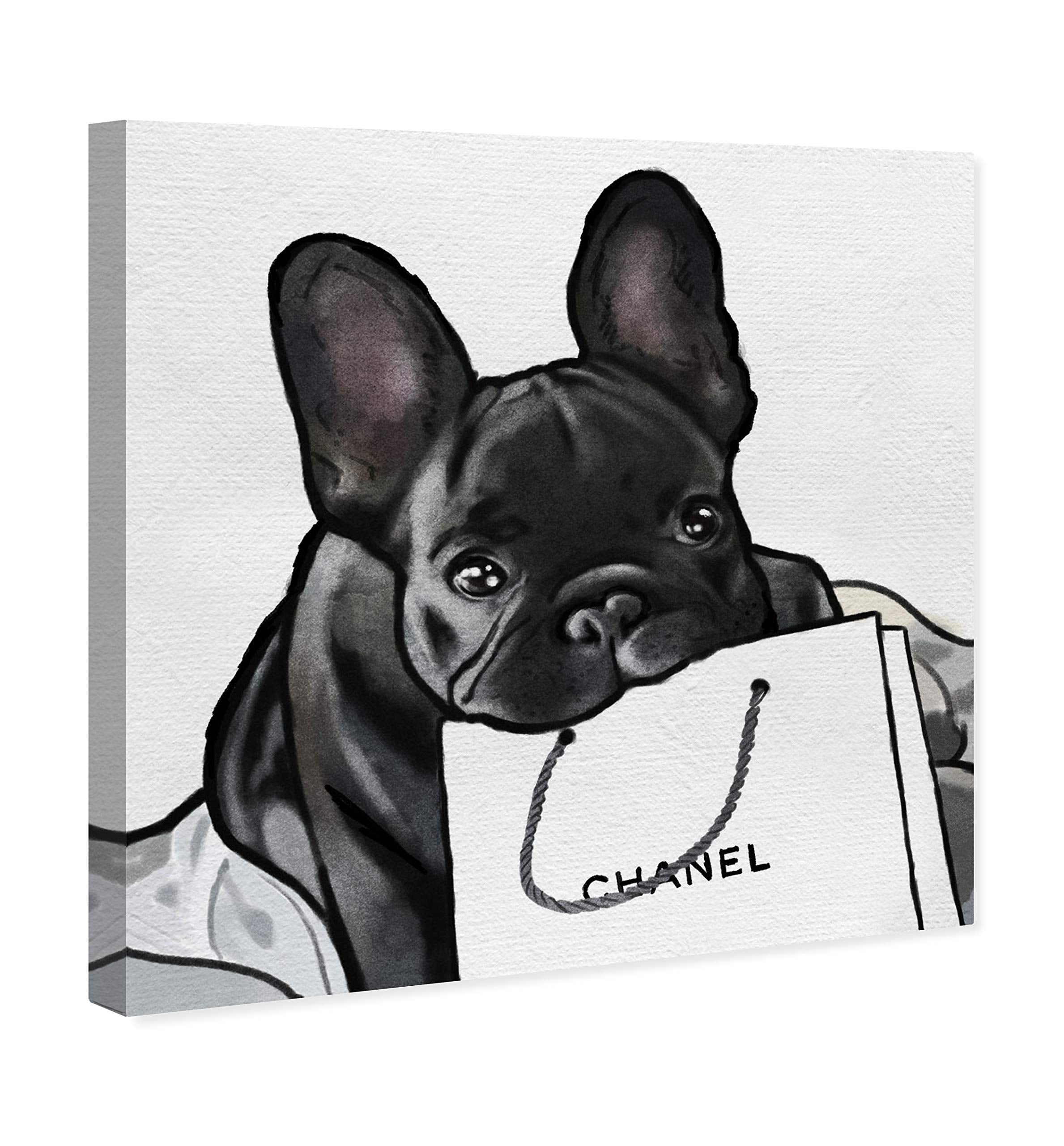 Oliver Gal 'French French French' The Dogs and Puppies Wall Art Decor Collection Modern Premium Canvas Art Print  Black/White  12 in x 12 in