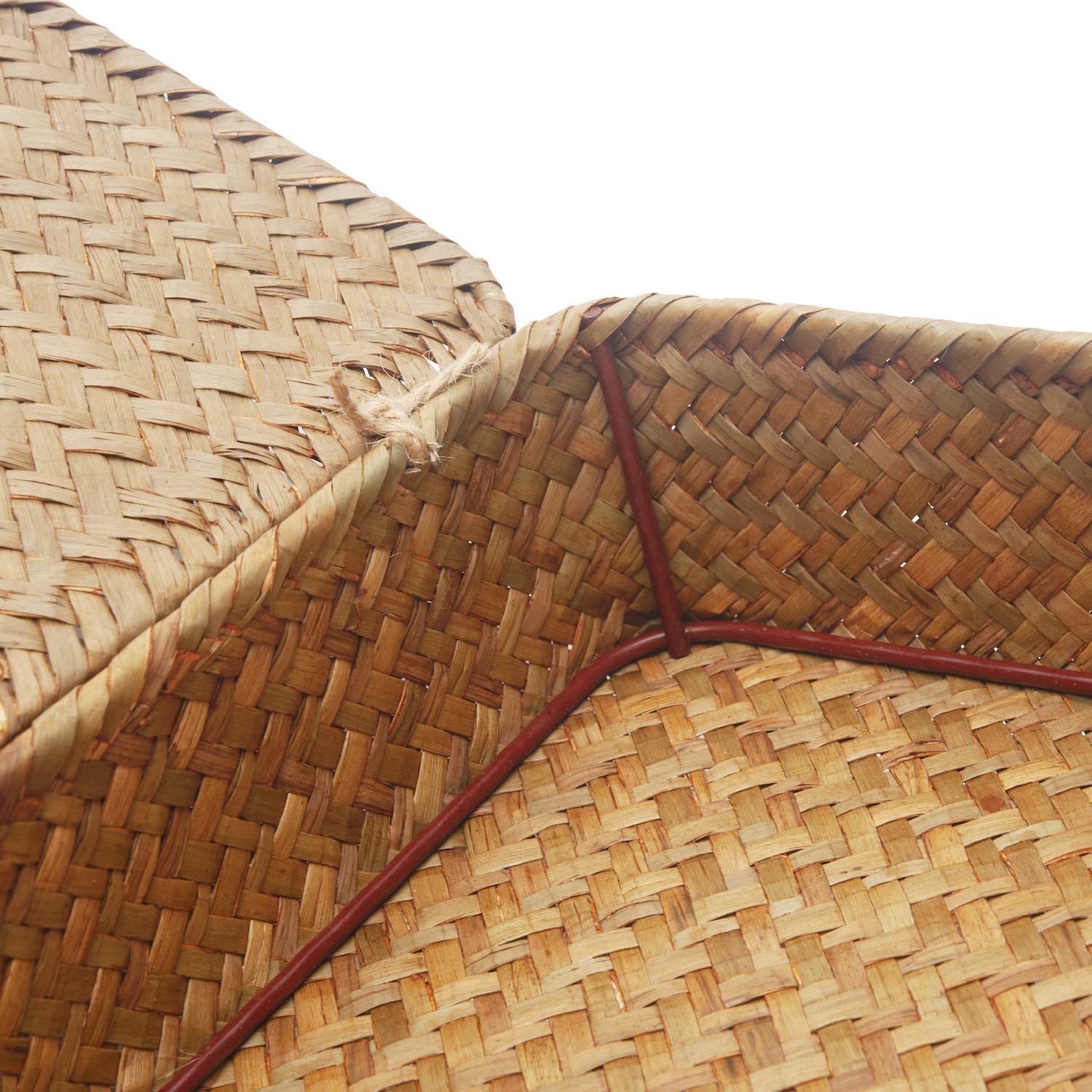 Flat Seagrass Storage Bins with Lid  Wicker Basket for Shelf Organize  Set of 2 (Small+Large)