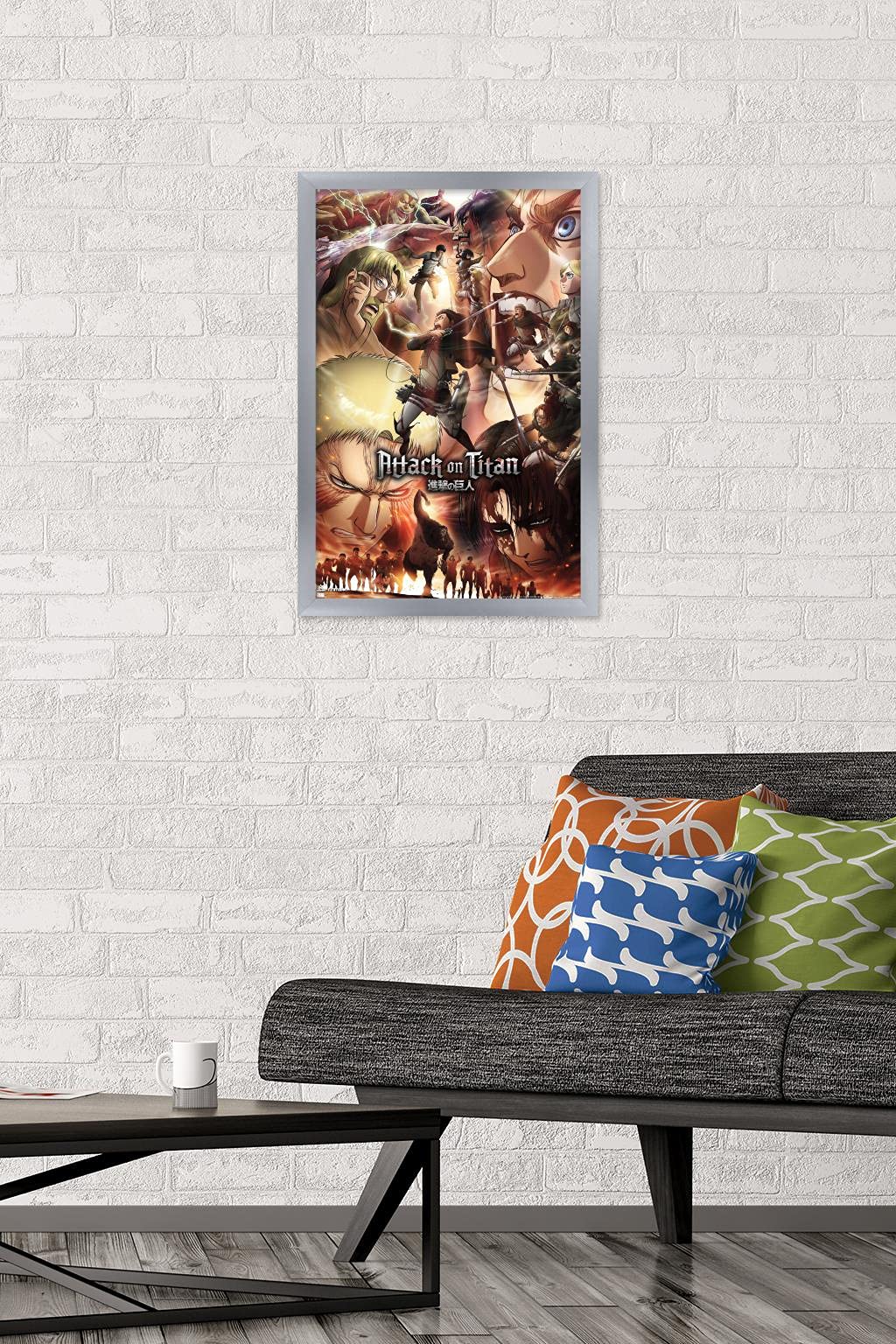 Trends International Attack On Titan: Season 3 - Key Art Wall Poster, 14.72'' X 22.37'', Silver Framed Version