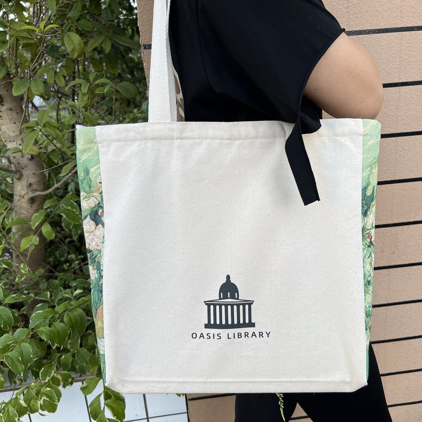 Broadream Canvasaesthetic - Zippered Tote Bag With Interior Pocket By Shoulder For Women Shopping