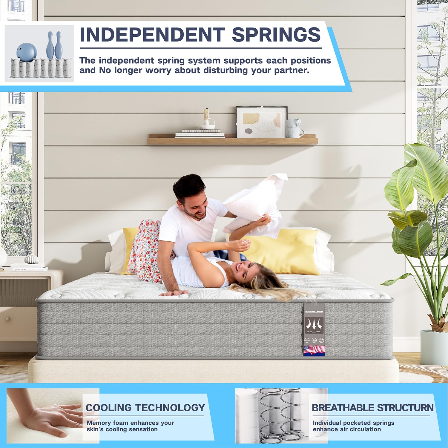 Full Mattress,12 Inch Superior Hybrid Mattress In A Box With Gel Memory Foam For Back & Lumbar Support,Individually Pocket Coils