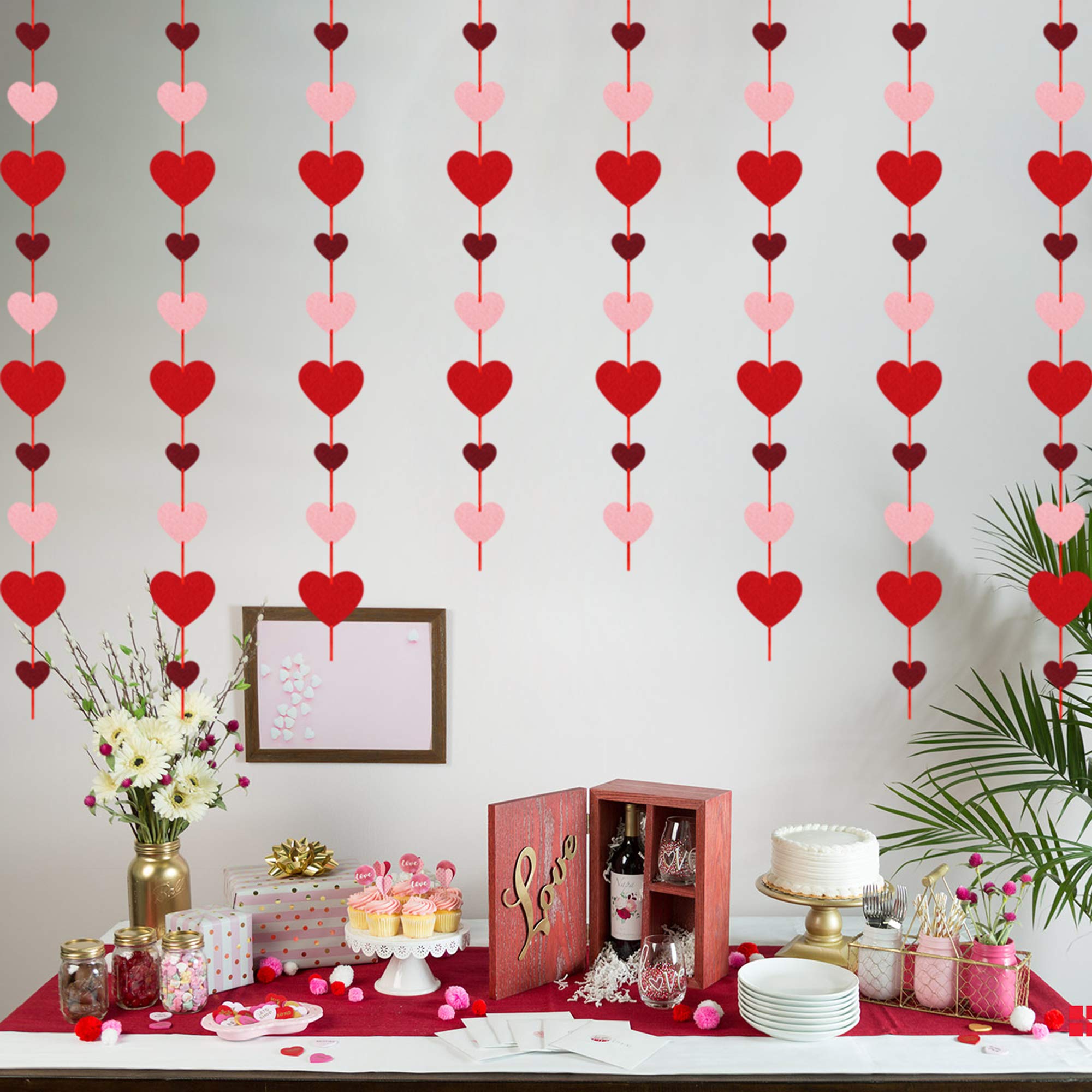 8 Packs Valentines Day Felt Heart Hanging String Garlands - No Diy - Valentines Decorations - Valentine'S Day Party Decorations
