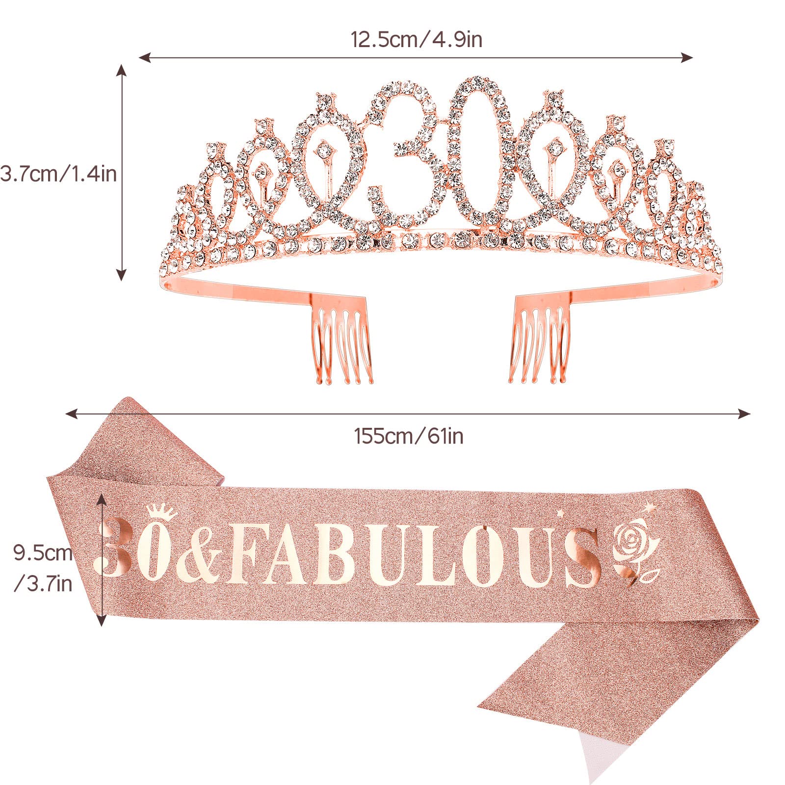 30Th Birthday Sash And Tiara For Women, 30Th Birthday Decorations For Women, 30Th Birthday Sash, Rose Gold 30 & Fabulous Birthda