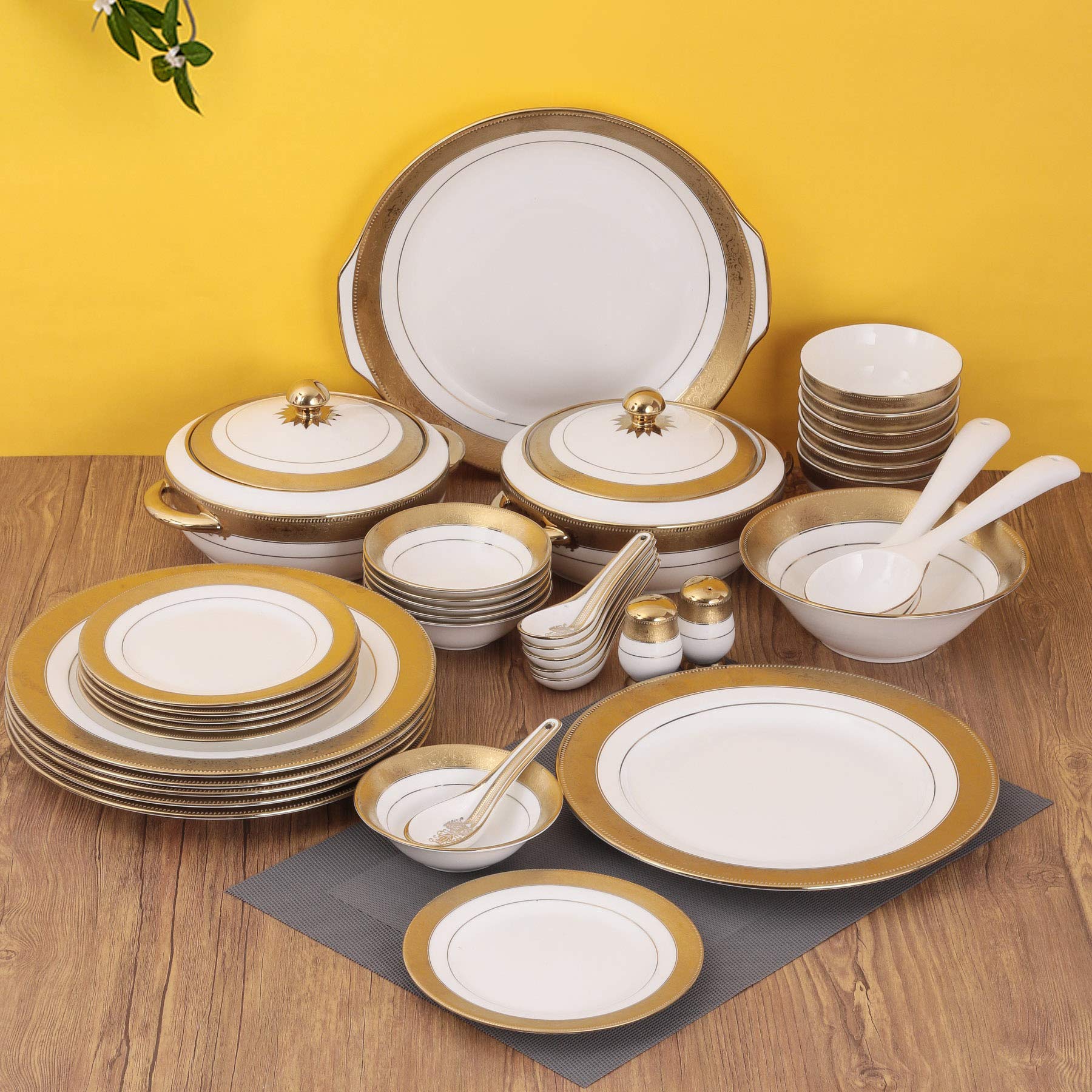 Clay Craft Fine Ceramic New Georgian Dinner Set Of 40 Pieces, Enchanting Gold, For Family Of 6, Dinner Set Ceramic, Crockery Set