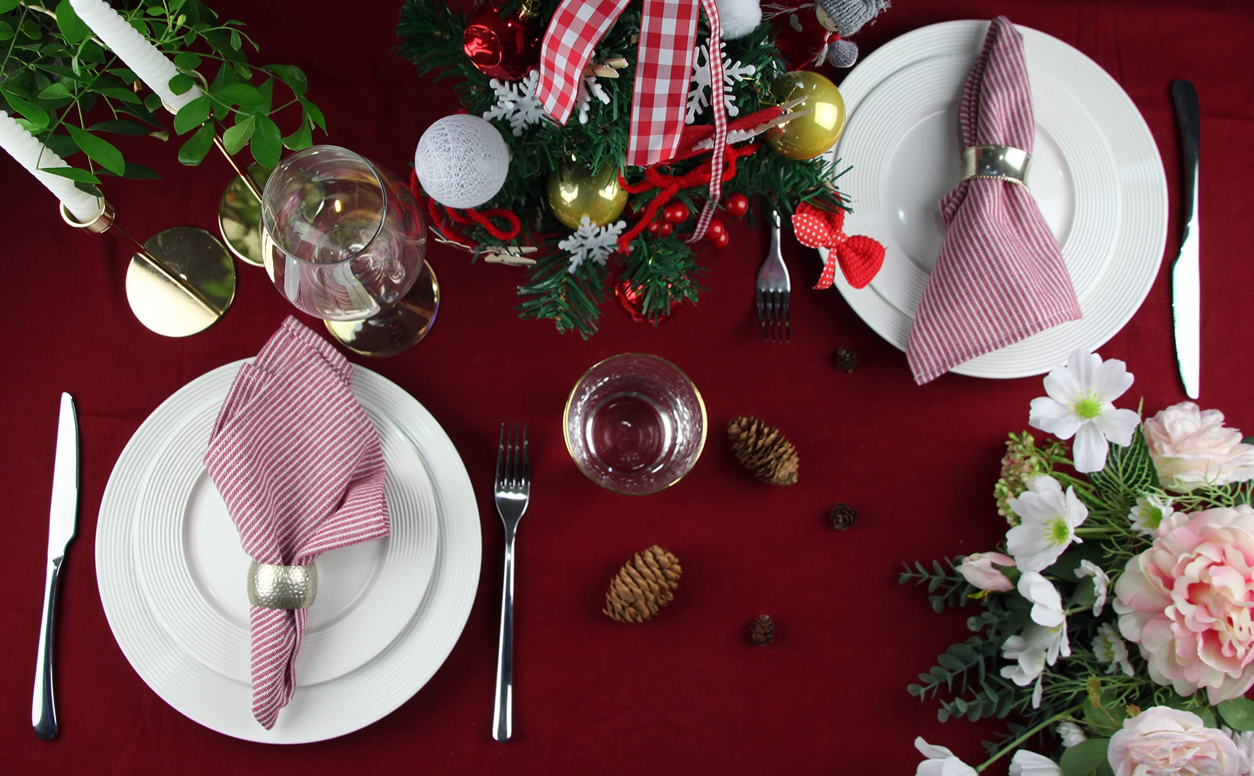 Infei Narrow Striped Cotton Linen Blended Dinner Cloth Napkins - Set Of 12 (40 X 30 Cm) - For Christmas Parties Events & Home Us
