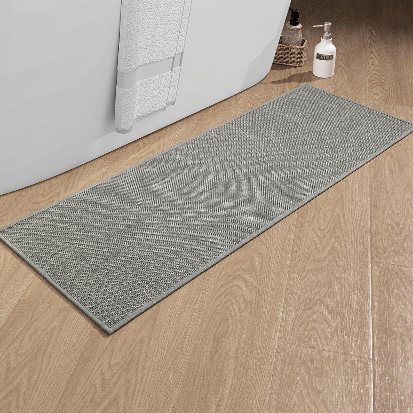 Chakme Bathroom Rugs Mat 47X17, Ultra Thin Non Slip Bath Mat Runner Quick Dry Absorbent Bath Mat For Bathroom Floor, (Dark Grey,
