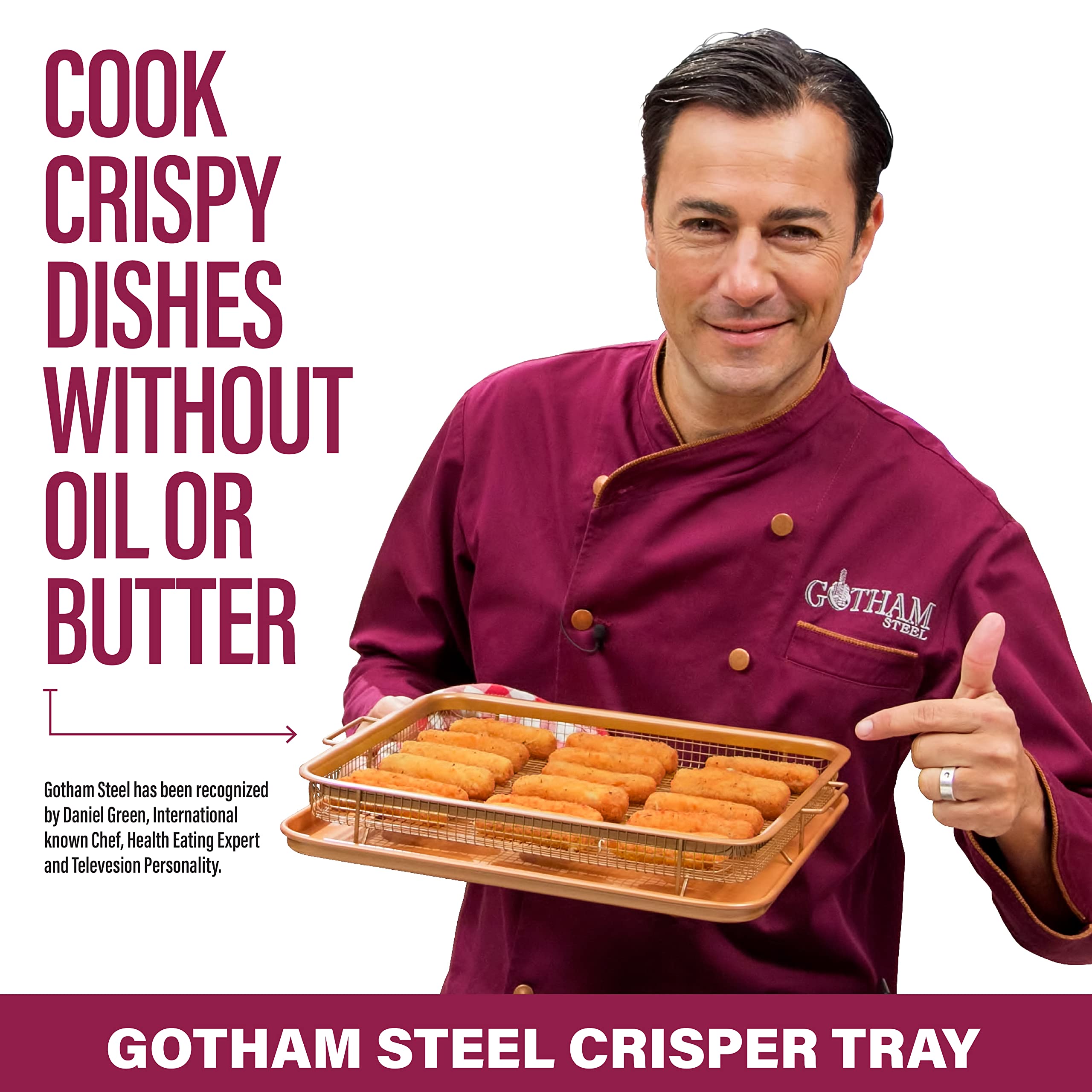 Gotham Steel Air Fryer Basket For Convection Oven, 2 Piece Nonstick Copper Crisper Tray, Also Great For Baking & Crispy Foods, D