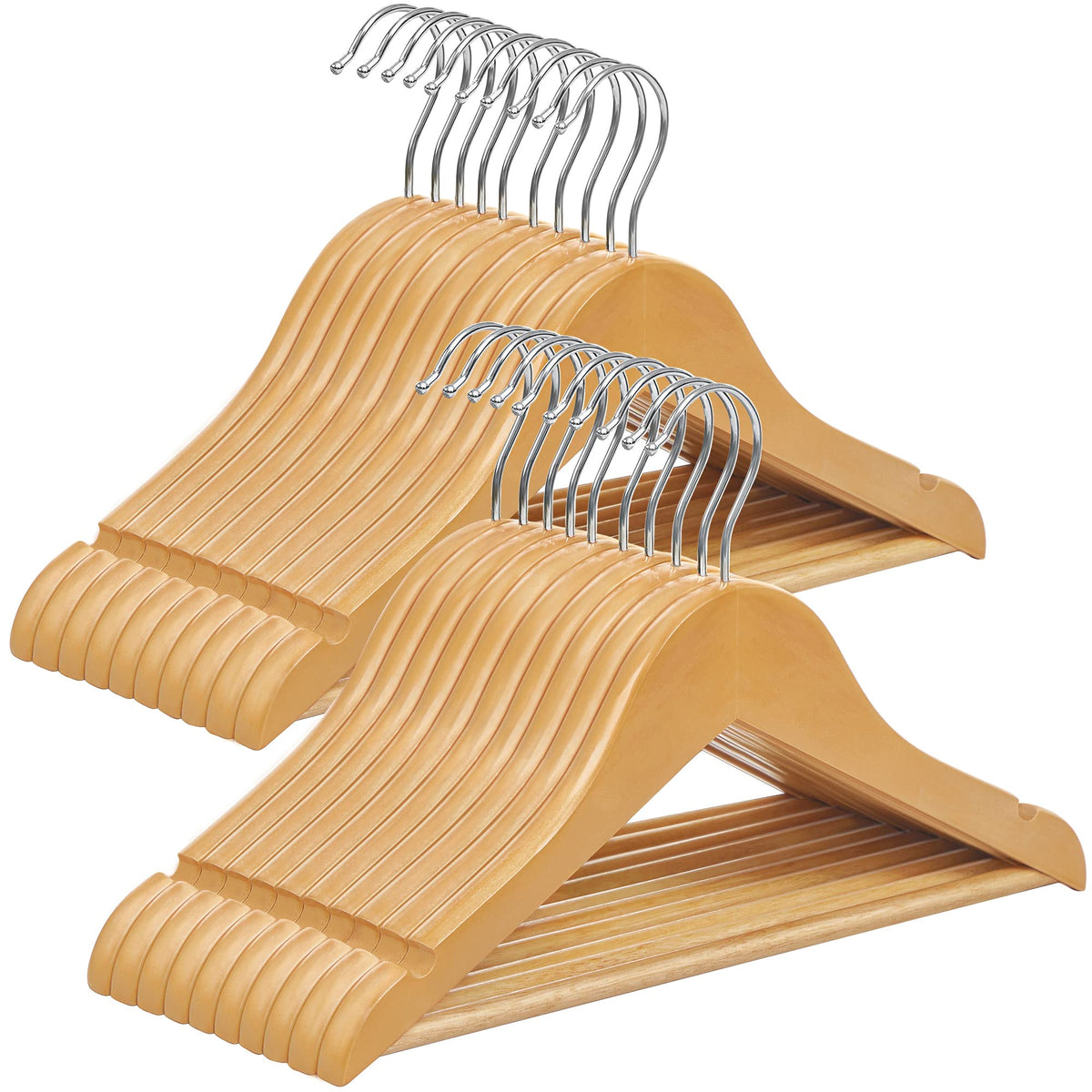 Songmics Kids Wooden Hangers 20 Pack, Solid Wood Baby Hangers, Children'S Coat Hangers With Pants Bar, Shoulder Notches, Swivel