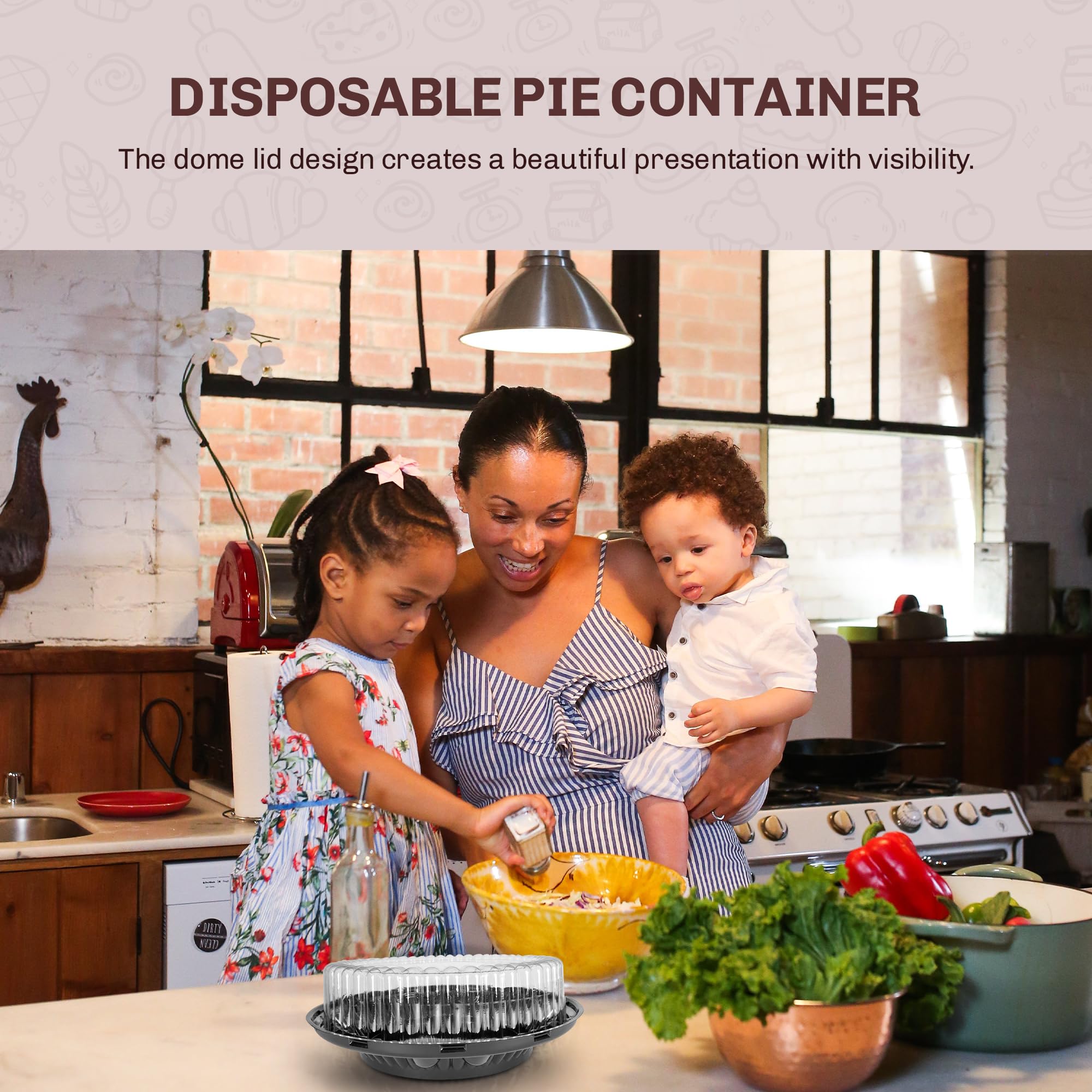 KitchenDance Pie Pan Combo Pack - 9 Inch High Dome Lids, 10 Count, Silver/Black, Perfect for Baking and Cooking