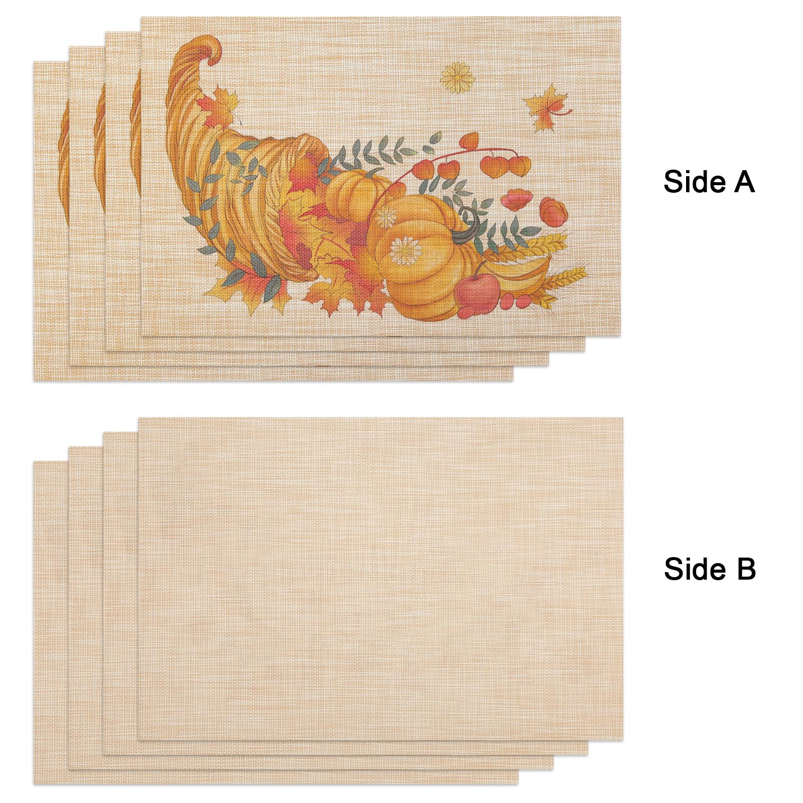 Banchif Thanksgiving Placemats Set of 4 Fall Place Mats Pumpkin Maple Leaves Table Mats Washable Non-Slip Heatproof Woven Placem