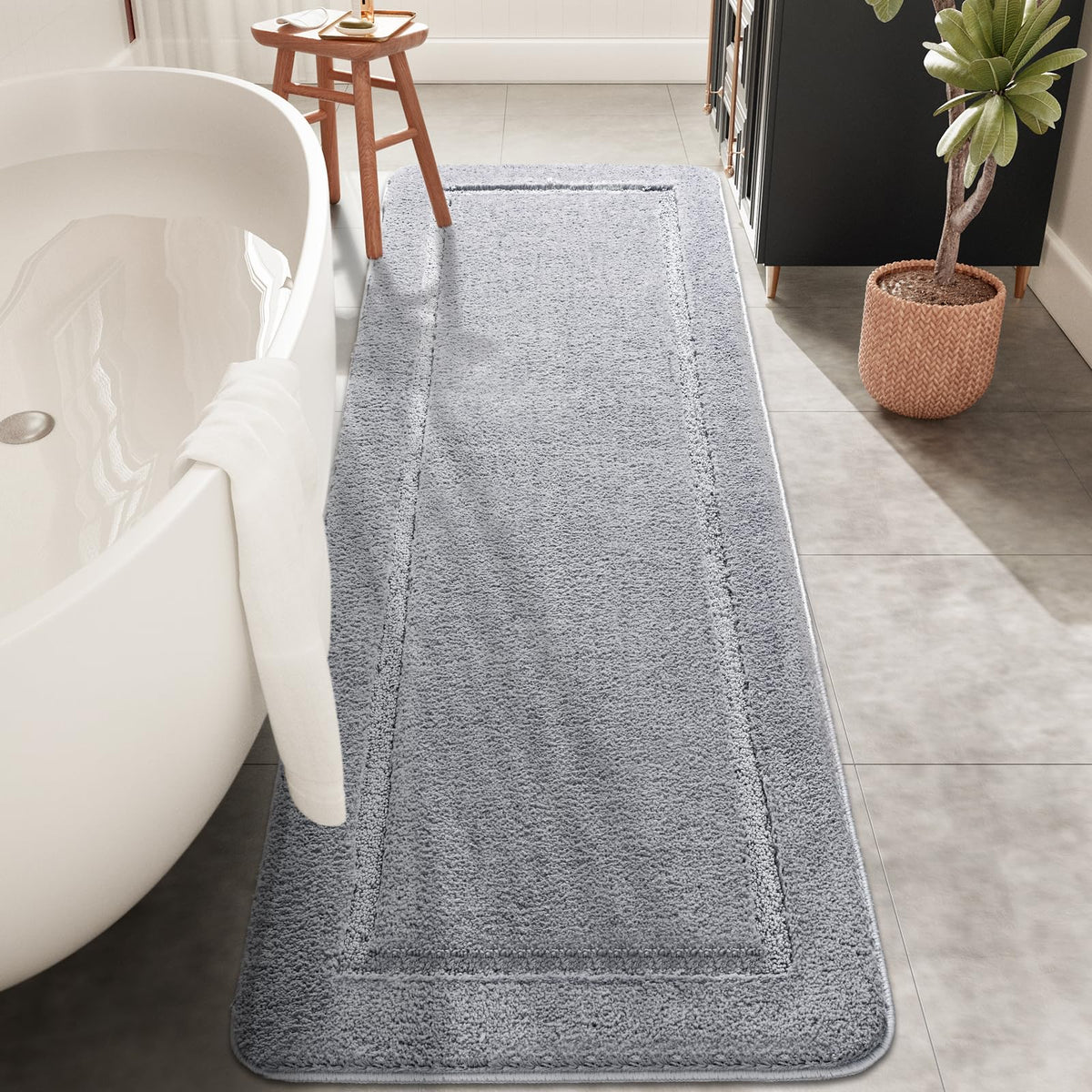 Homore Luminous Grey Bathroom Rugs,70X24 Inch Non Slip Bathroom Runner Rug, Extra Soft Long Bath Rug, Absorbent Thick Microfiber