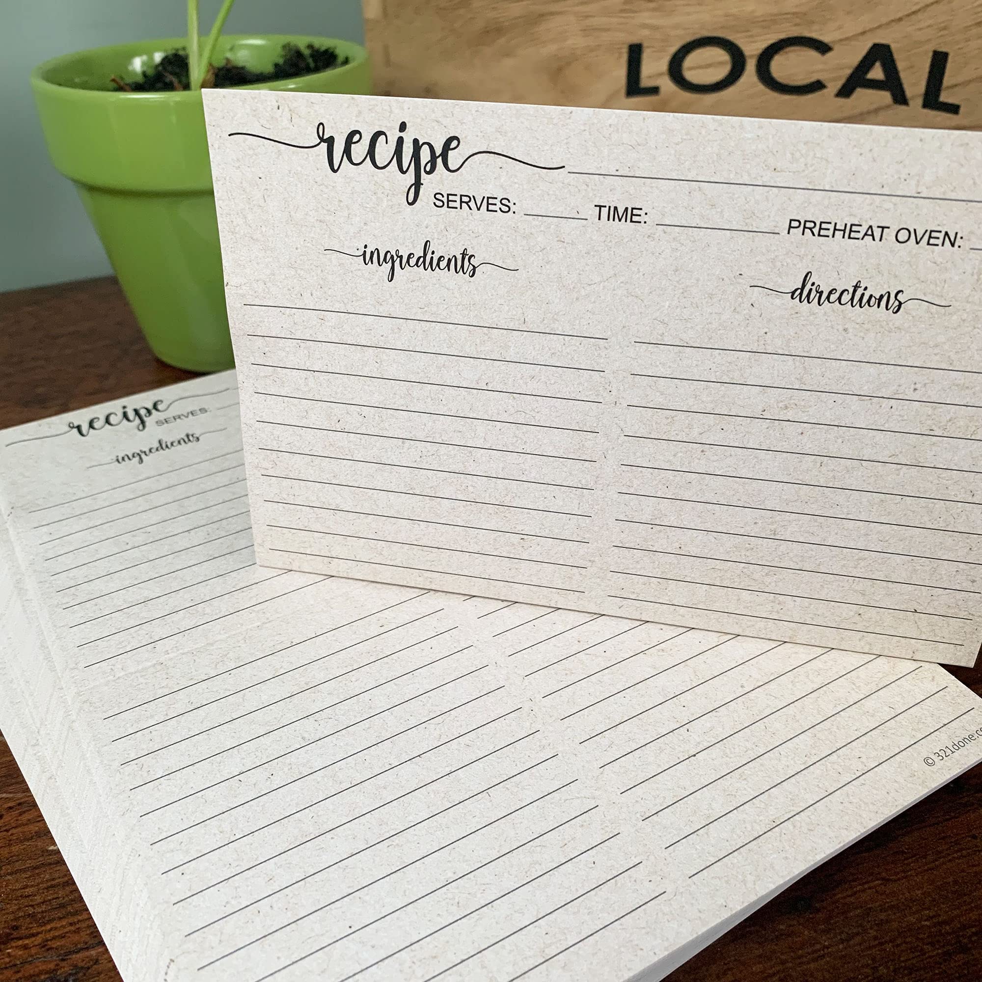 321Done Folding Recipe Cards (Set Of 50) Folds To 3X5 From 6X5 - Rustic Kraft Tan Minimalist - Retro Vintage Luxury Double-Sided