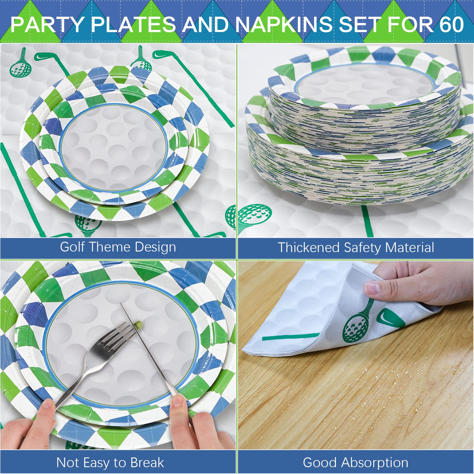 180Pcs Golf Party Supplies Paper Plates And Napkins Serve 60 Disposable Tableware Set For Birthday Party Decorations Game Day Fa