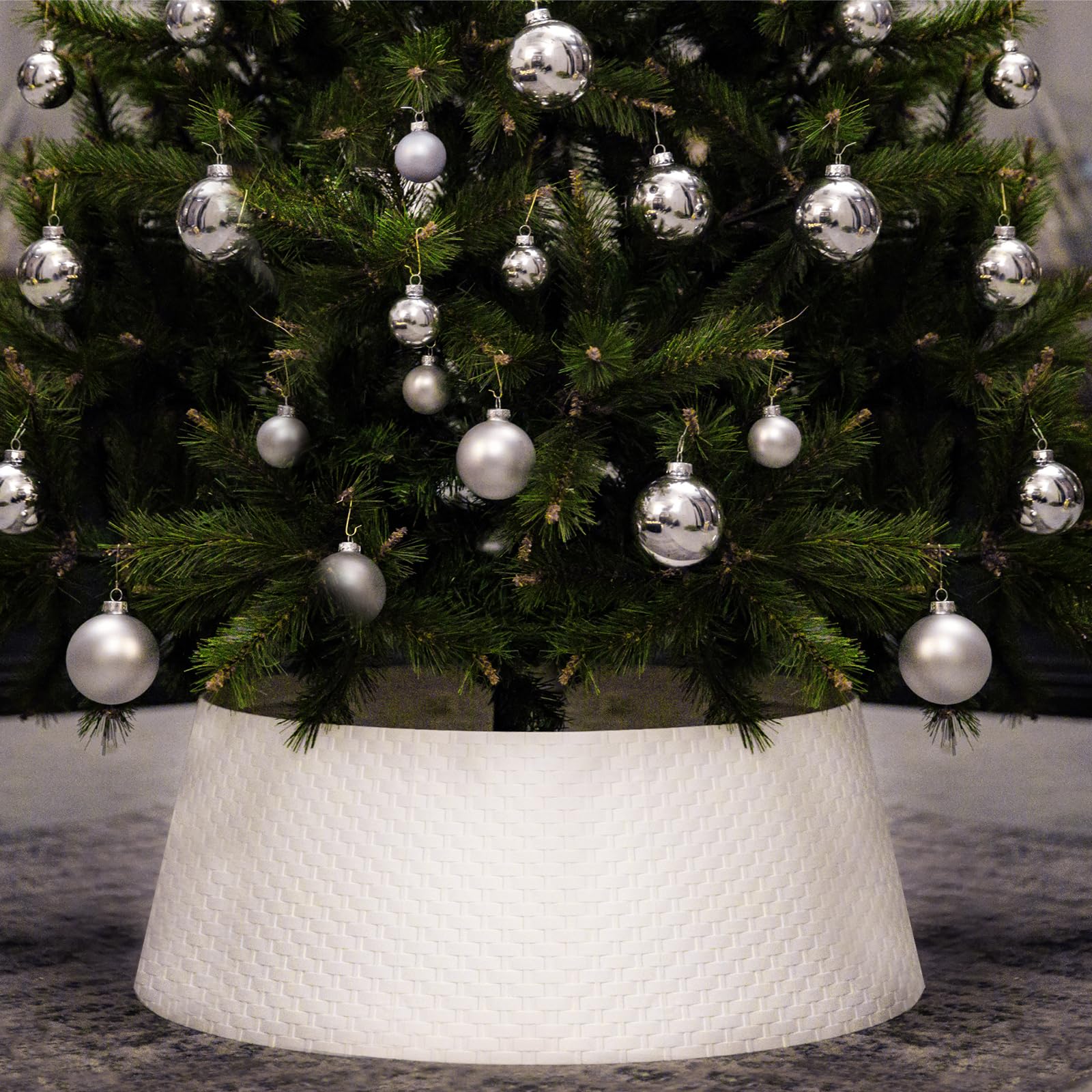 Tree Nest Christmas Tree Collar 26.8 D Round Christmas Tree Ring Skirt Base Cover Christmas Decorations for Xmas Tree Plastic Wi