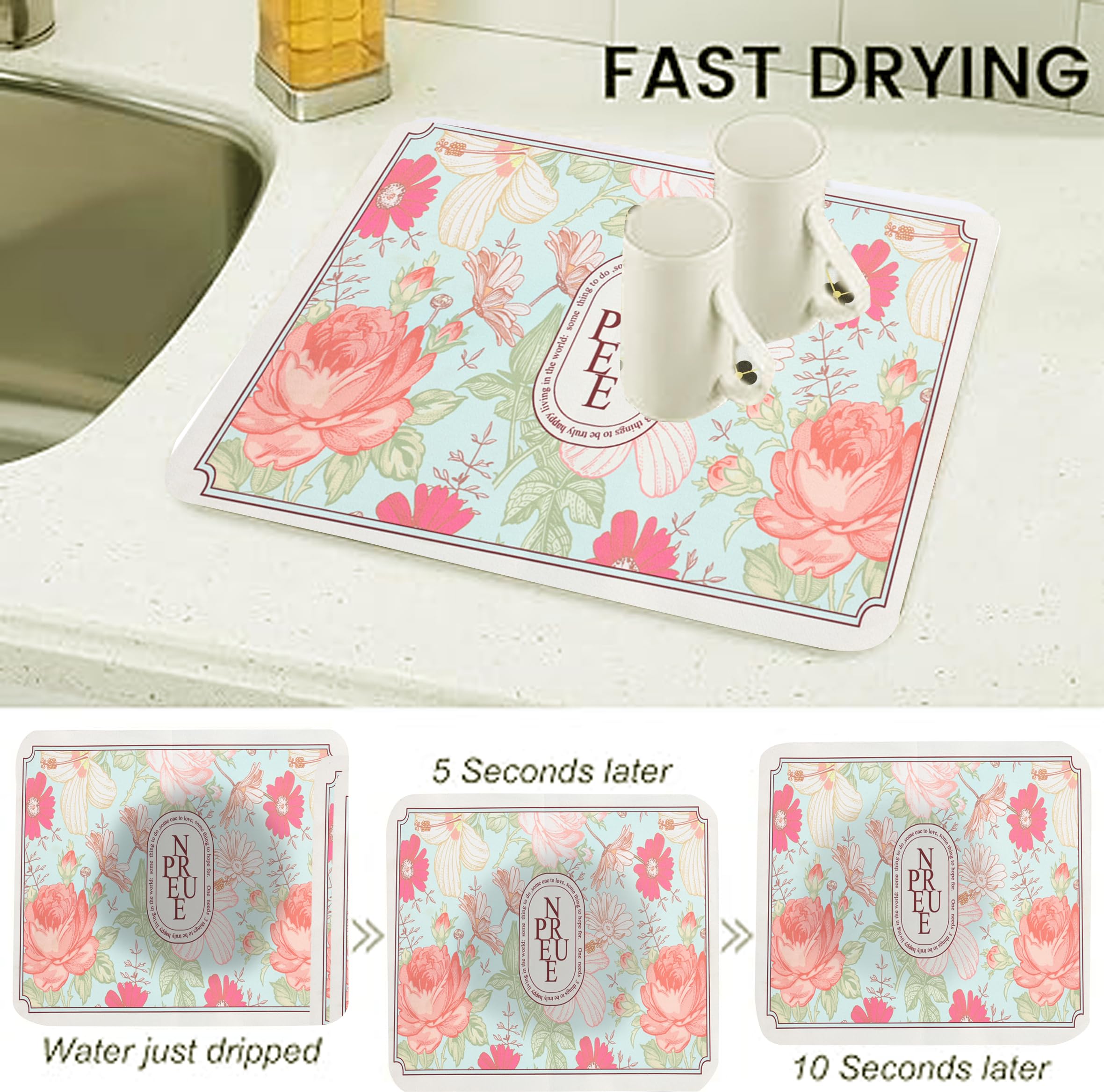 Homecloud Dish Drying Mat For Kitchen Counter Hide Stain Super Absorbent, Non-Slip, Heat-Resistant, Great For Dishes,Rack Pad, K