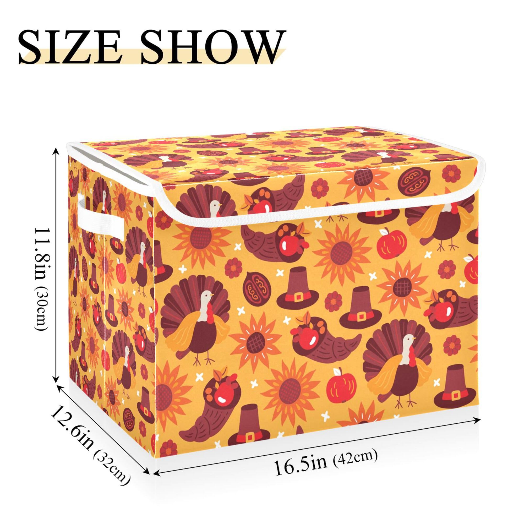 Xigua Thanksgiving Sunflower Turkey Storage Bins With Lids And Carrying Handle,Foldable Storage Boxes Organizer Containers Baske