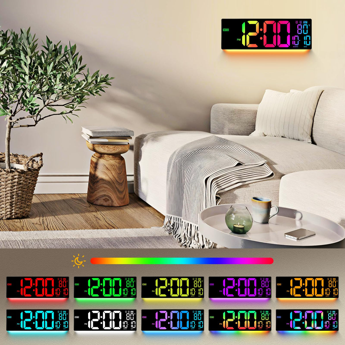 ANSOPER 16.5 Large Digital Wall Clock: 11 RGB Colors Wall Mount Decor ...