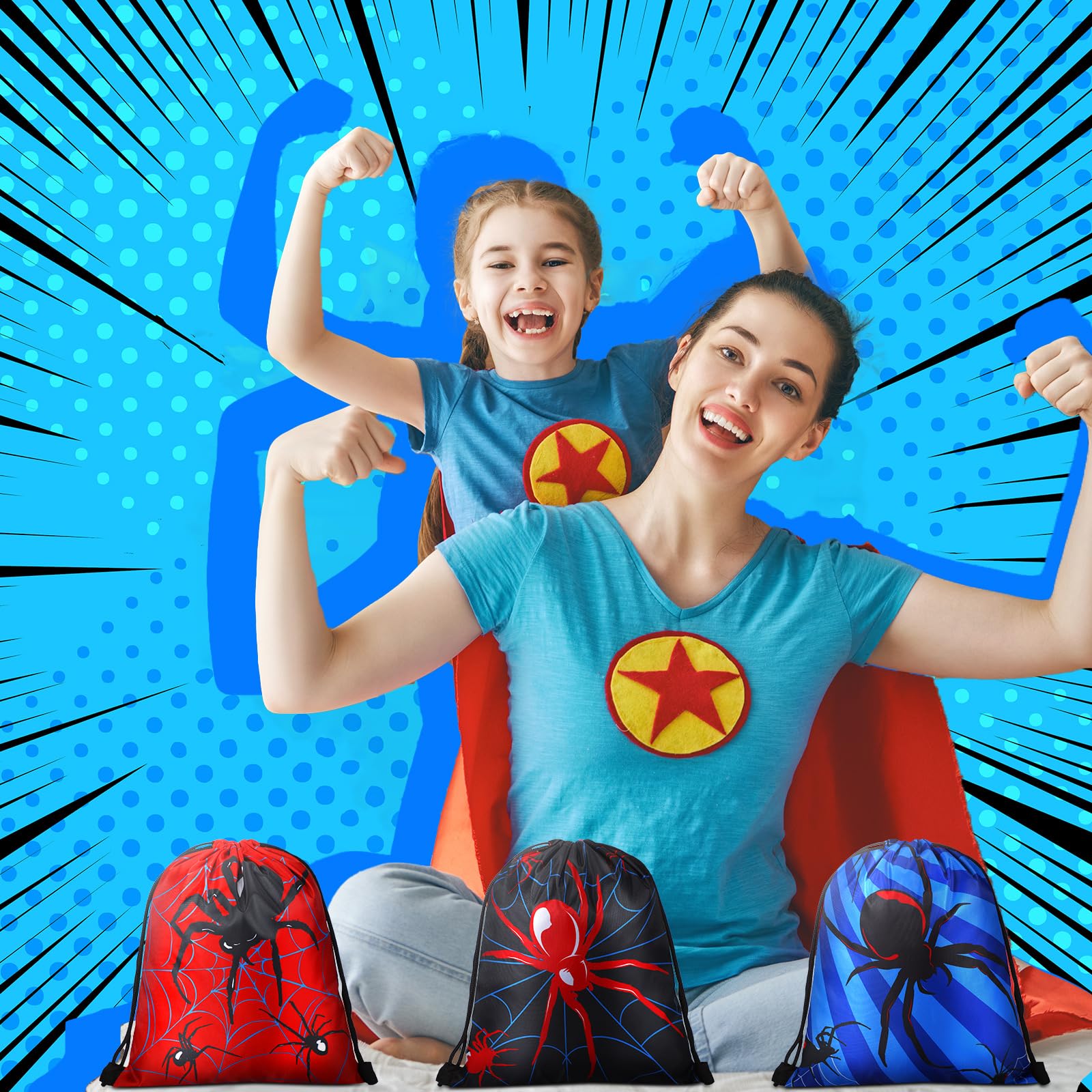 Lothee 30 Pcs Spider Party Favor Bags Spider Drawstring Bag Kids Birthday Party Decorations Gift Treat Goodie Candy Backpack(Fas