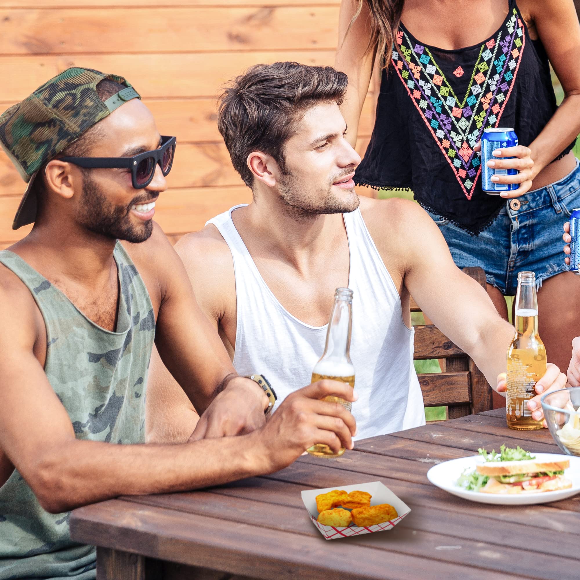 Mt Products 1/2 Lb. Small Plaid Lunch Paper Food Trays For Food Truck (Pack Of 100) - Made In The Usa