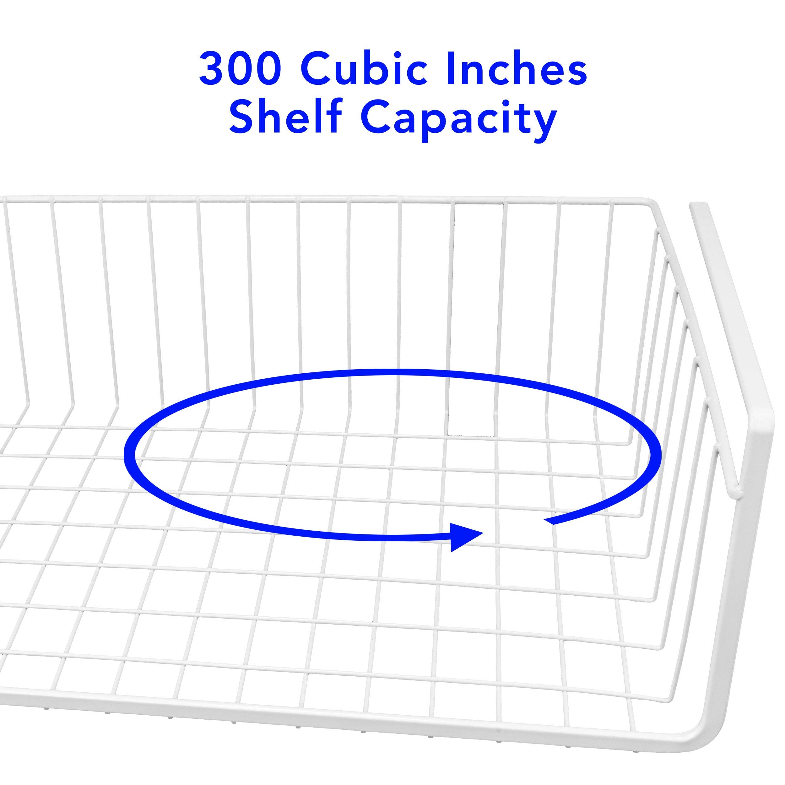 15'' Inch Easy Install White Wire Under Cabinet Wire Hanging Basket Shelf Organizer Rack For Kitchen Pantry Bathroom, White