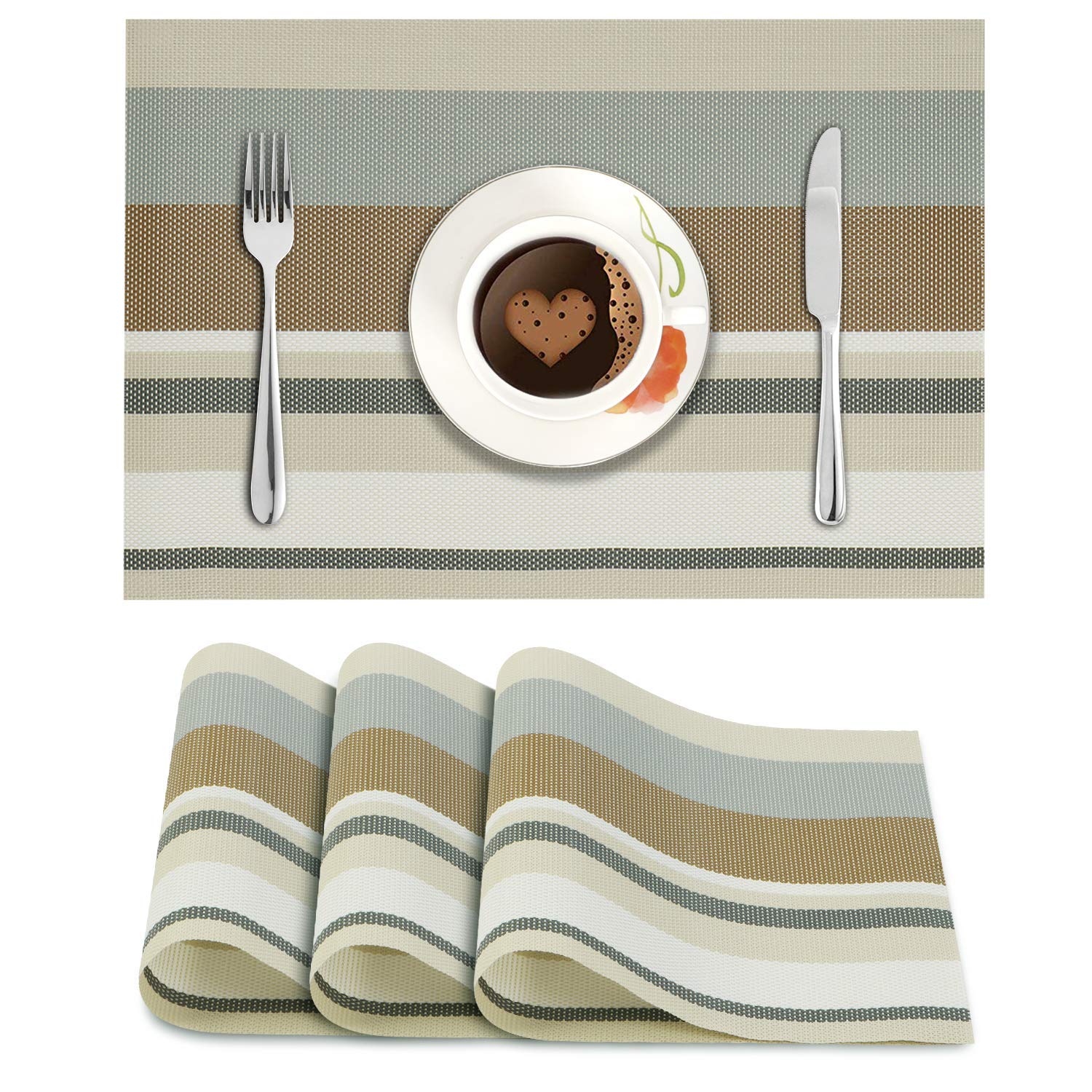 HOKIPO Pvc Set Of 4 Placemats For Dining Table  45X30 Cm (Ar865, Polyvinyl Chloride), Multicolored