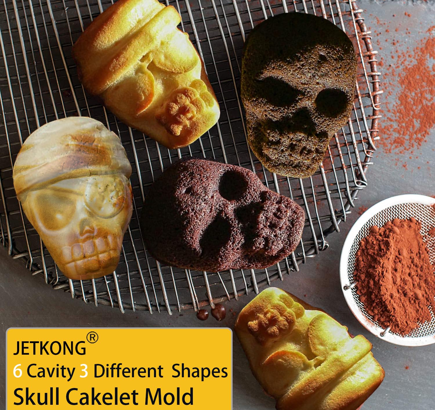 Jetkong Skull Cake Pan Silicone Skull Cakelet Mold Skull Pirate Cake Tin Baking Pan (Black)