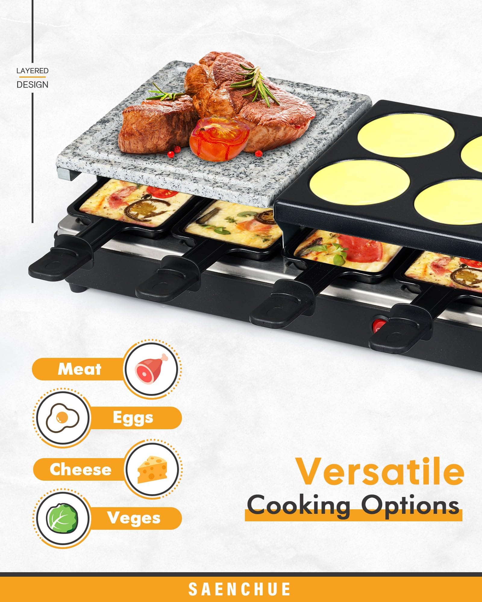 Saenchue Raclette Table Grill - Indoor Electric Grill Griddle - Nonstick Extra Large Reversible 4-In-1 Outdoor Dishwasher Safe W