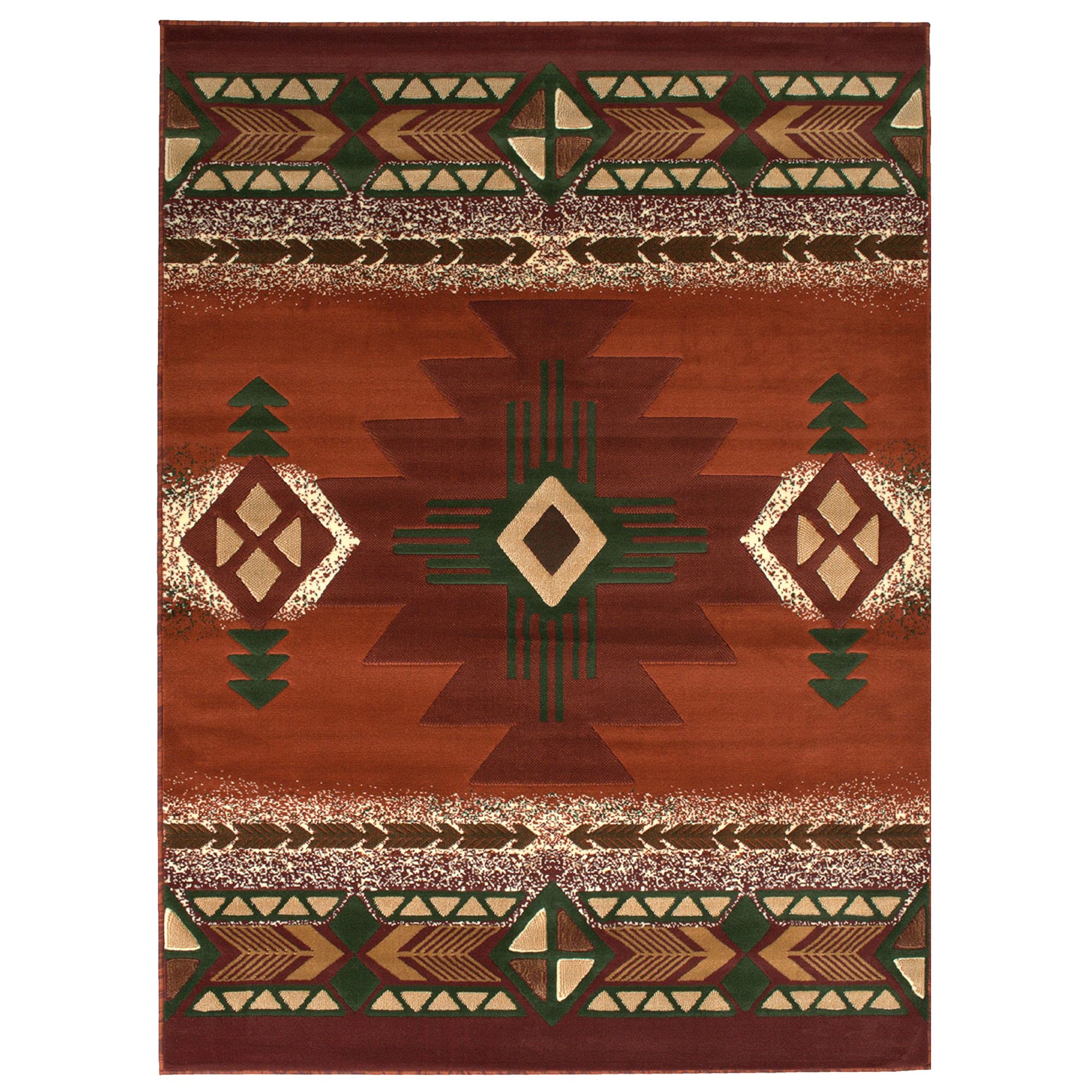 YHSF South West Native American Area Rug C318 (Rust, 5 Feet x 7 Feet)