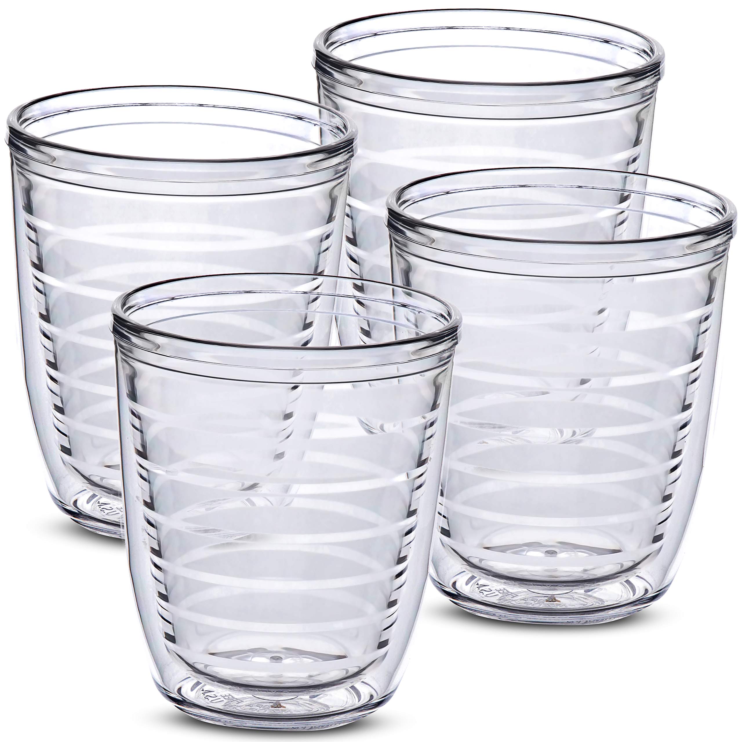 12oz Insulated Tumblers Plastic - Great for Iced Coffee & Hot Drinks, 4 pack Clear Double Wall Insulated Drinking Glasses Cups, 