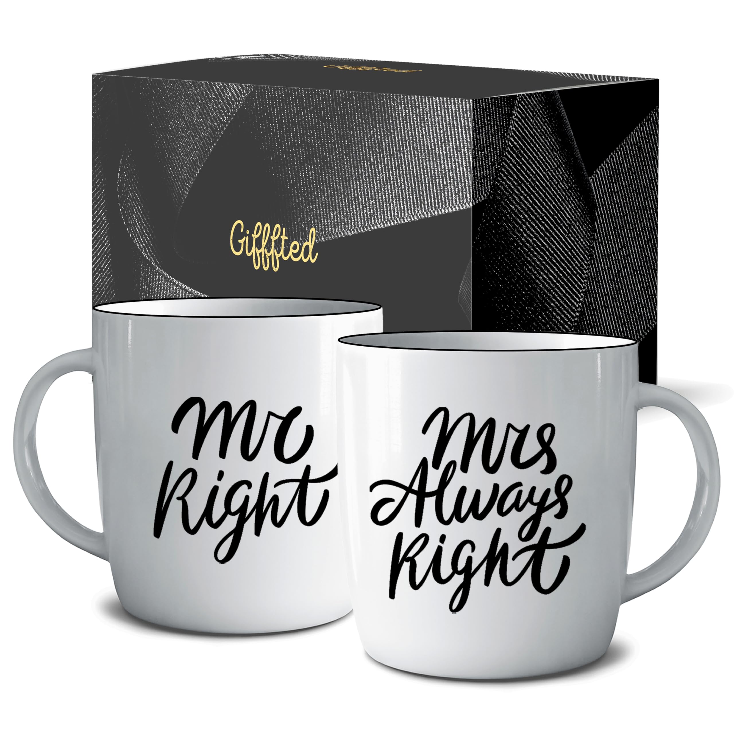 Triple Gifffted Mr Right Mrs Always Right Coffee Mugs Gifts Ideas for Couples, Wedding Anniversary, Engagement, Christmas, His &