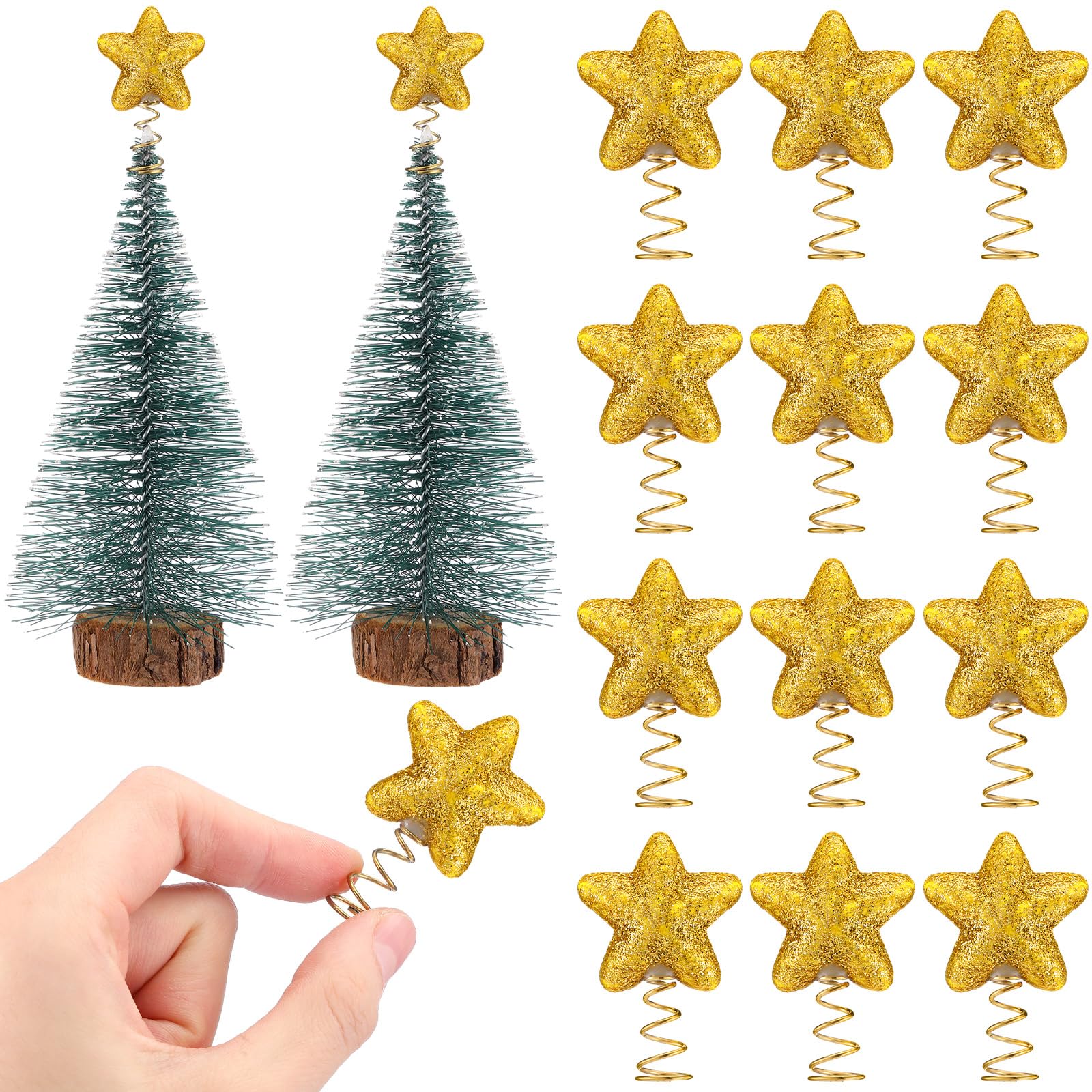 Soulchen 12 Pcs Mini Star Christmas Tree Toppers, 1.6 x 1 Inch Glitter Star Miniature Tree Topper Treetop Ornaments for Xmas Par